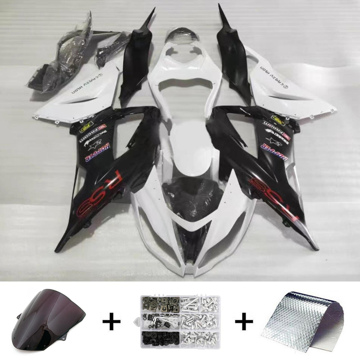 Amotopart Kawasaki ZX6R 636 2013-2018 Kit de carénage blanc et noir Style3