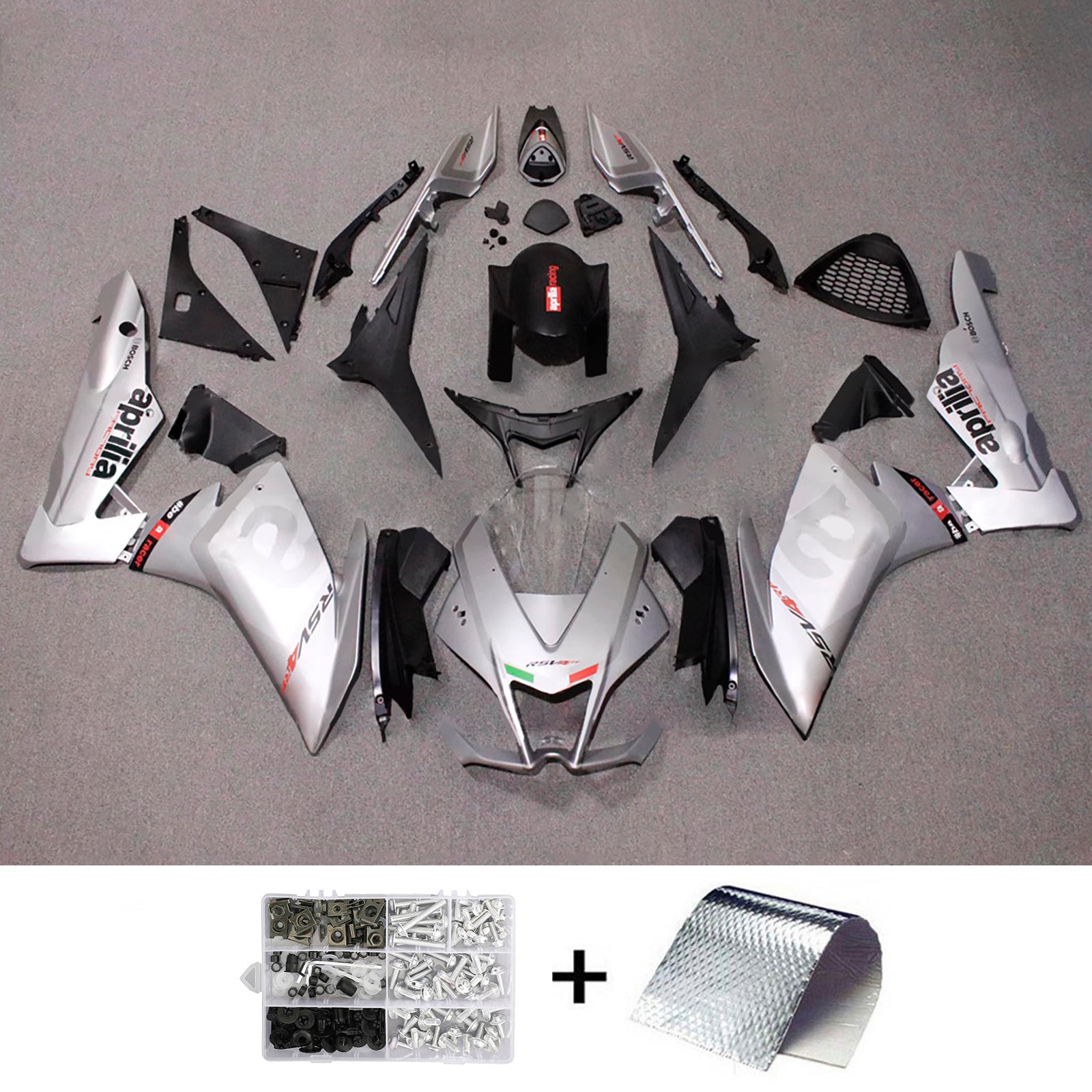 Amotopart 2009-2015 Aprilia RSV4 1000 Silver Black Fairing Kit