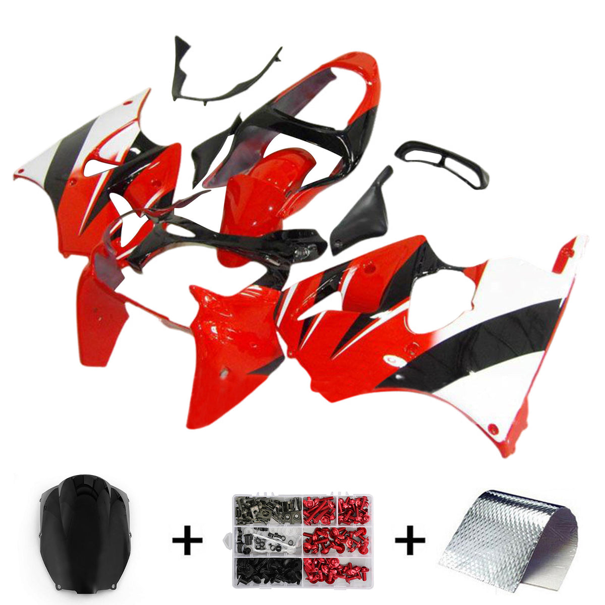 Amotopart 2000-2002 Kawasaki ZX6R 636 & 2005-2008 Kawasaki ZZR600 Kit de carénage rouge noir