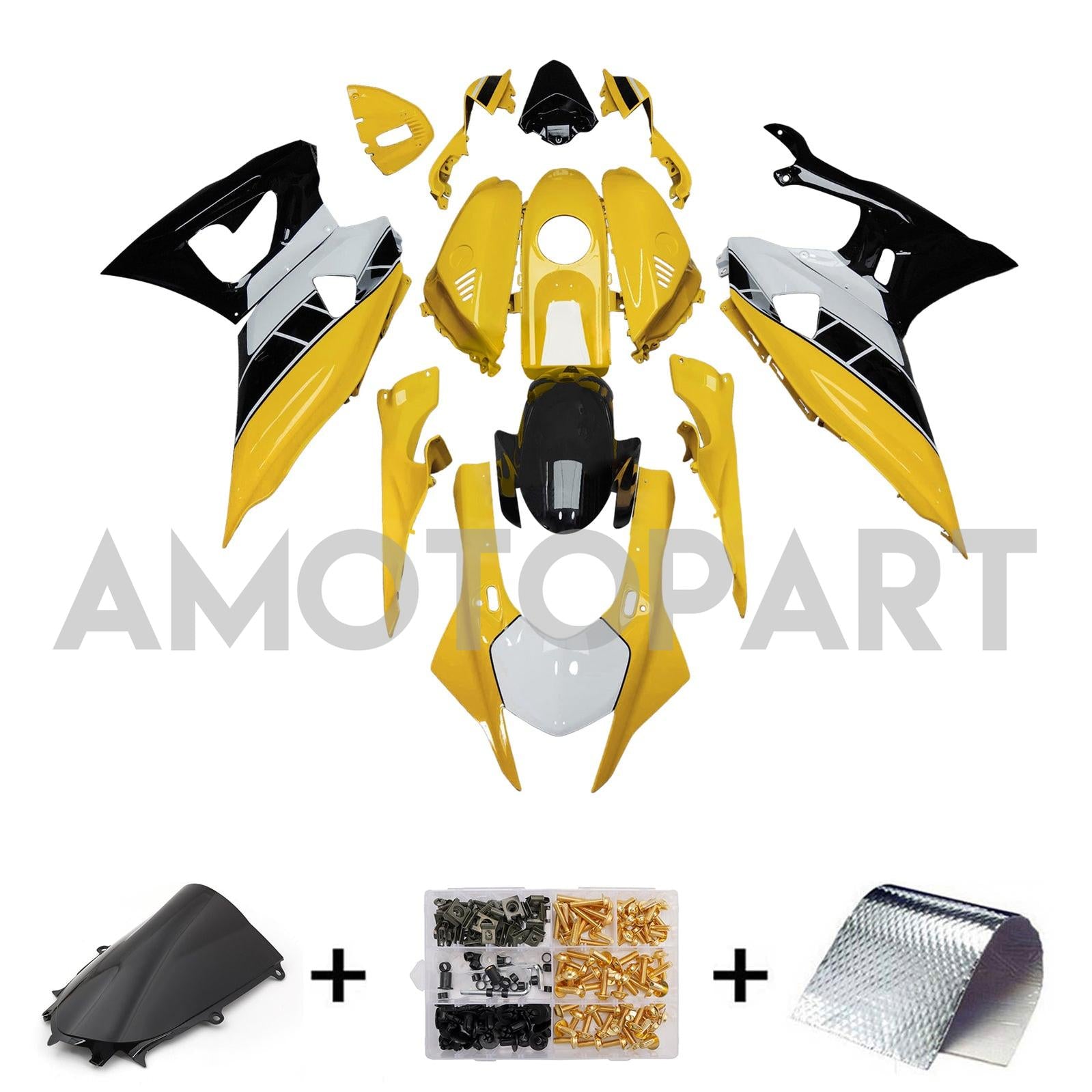 Amotopart 2021-2025 Yamaha YZF-R7 Yellow Black White Fairing Kit