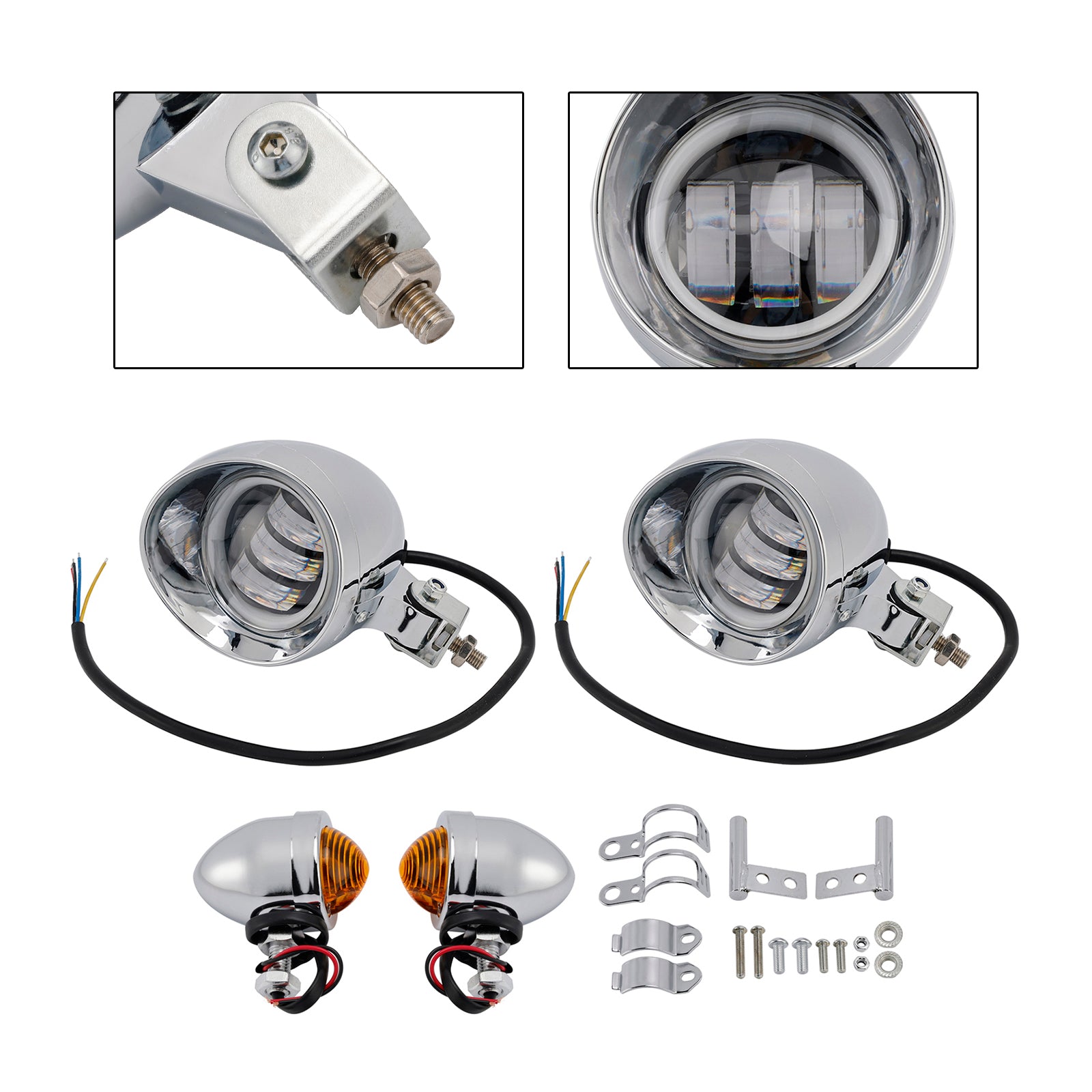 Motorcycle Scooter Motorcycle Spotlight Headlight Fog Beam Chrome #D18