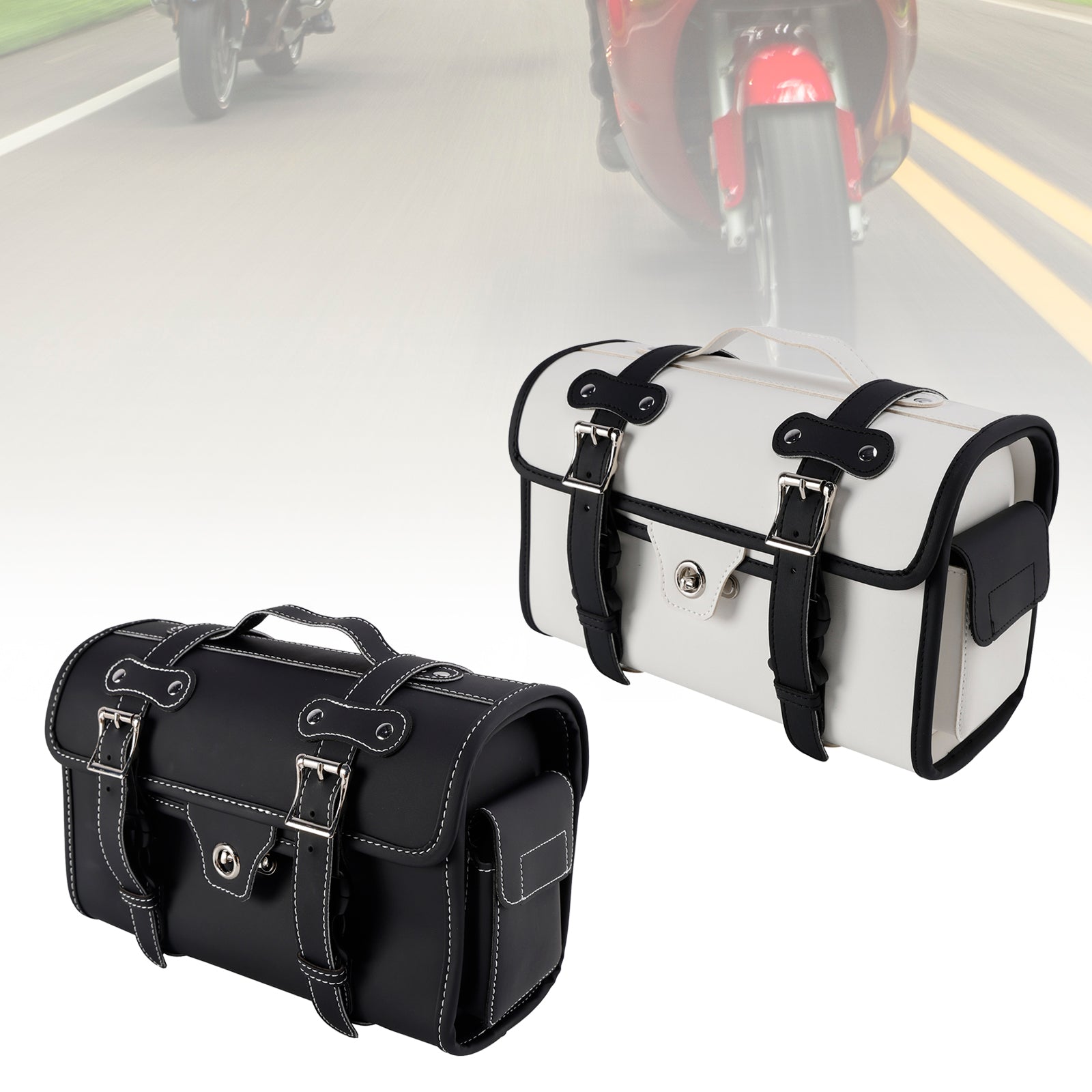 Motorbike Black Tail Bag Pu Side Saddlebag Pannier Luggage Pouch Storage