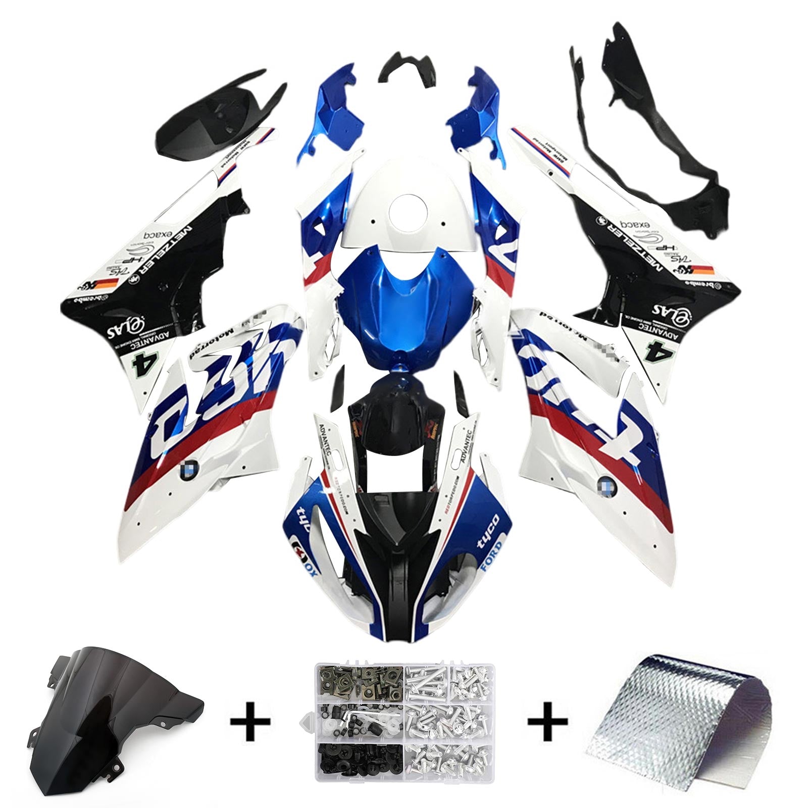 Amotopart BMW S1000RR 2017-2018 Kit de carenado azul y rojo estilo 6