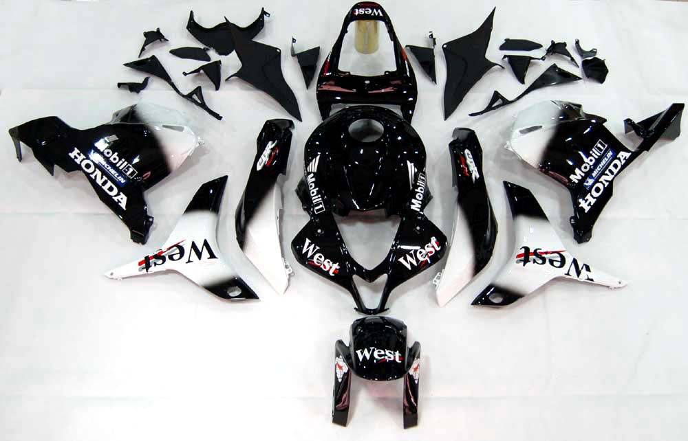 Amotopart Kit de carénage avec logos blancs et noirs pour Honda CBR600RR 2009-2012