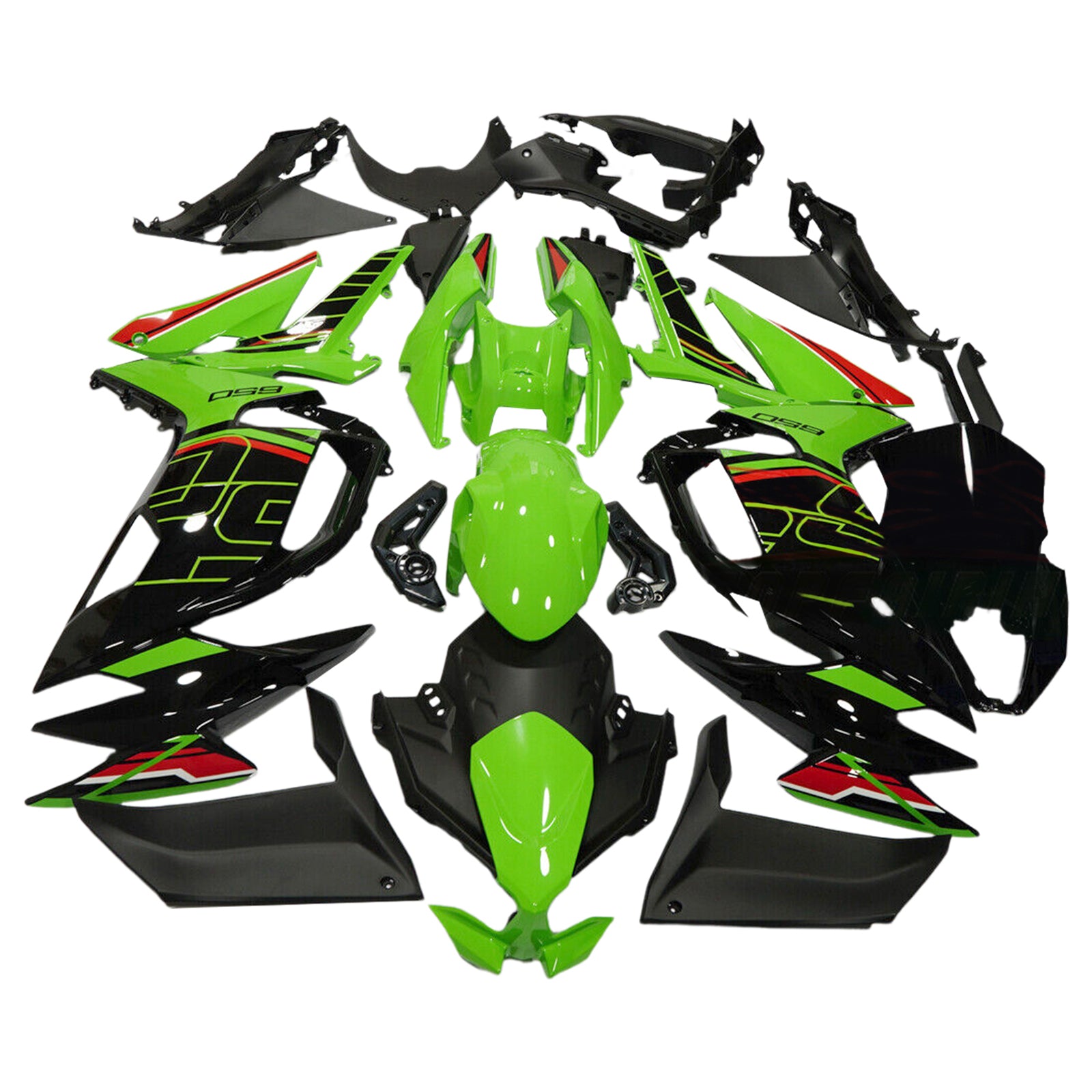 Amotopart 2020-2024 Kawasaki ER-6F Ninja650 Kit de carenado negro verde