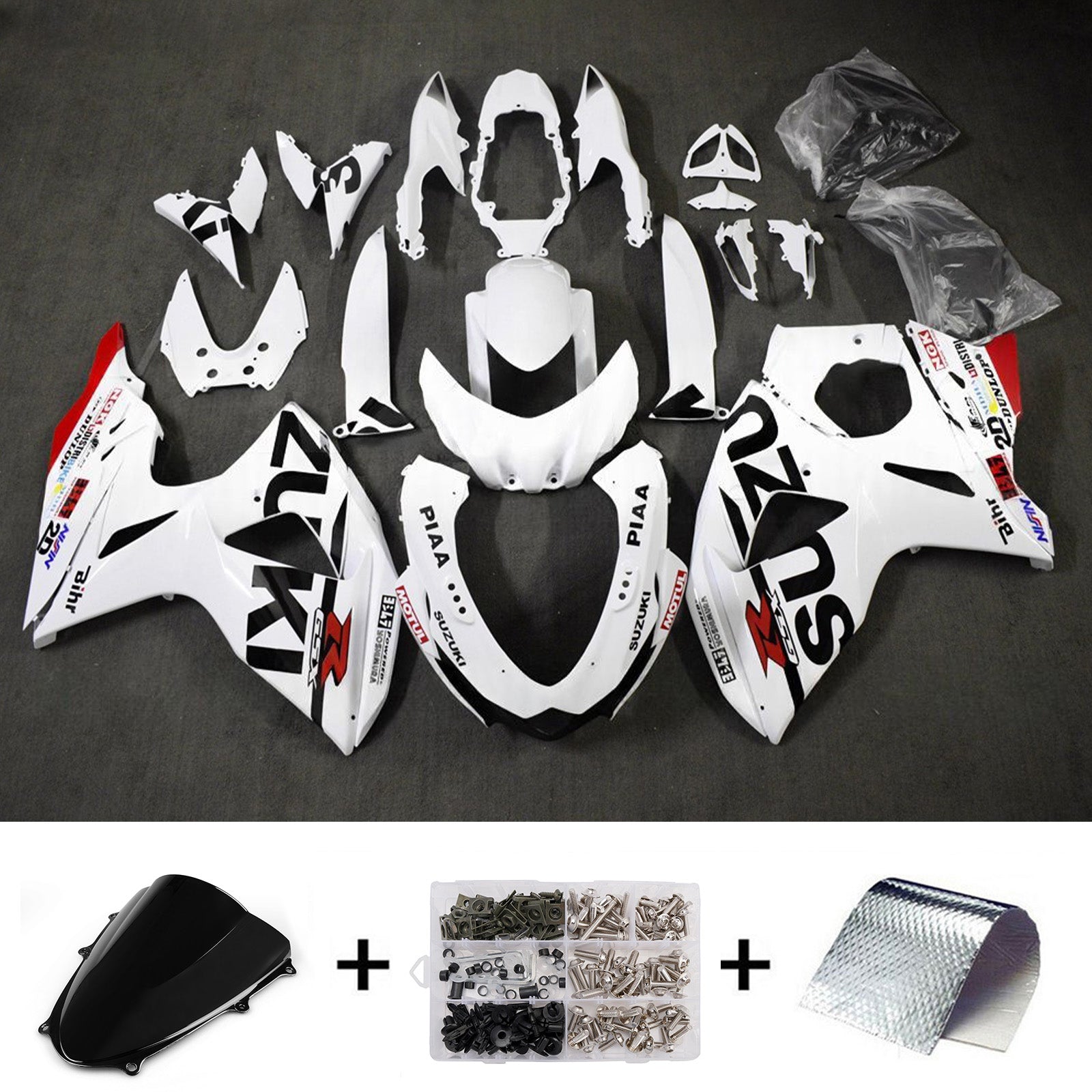 Amotopart 2009-2016 Suzuki GSXR1000 White Black Red Fairing Kit