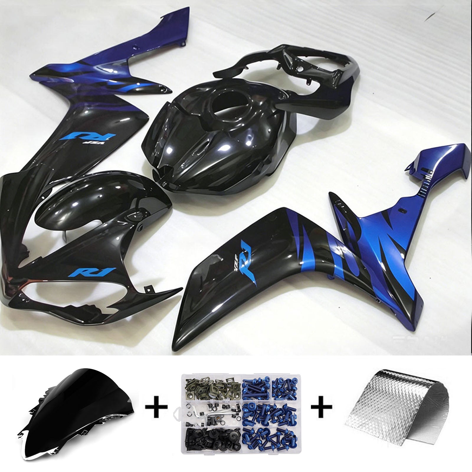 Amotopart 2007-2008 Yamaha YZF 1000 R1 Black/Blue Fairing Kit