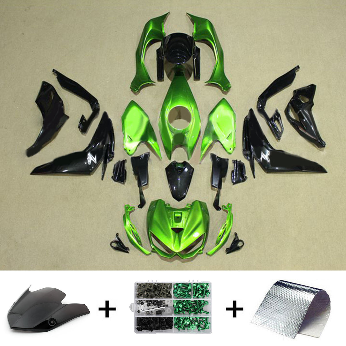 Amotopart 2014-2017 Z1000 Kawasaki Kit de carénage vert et noir