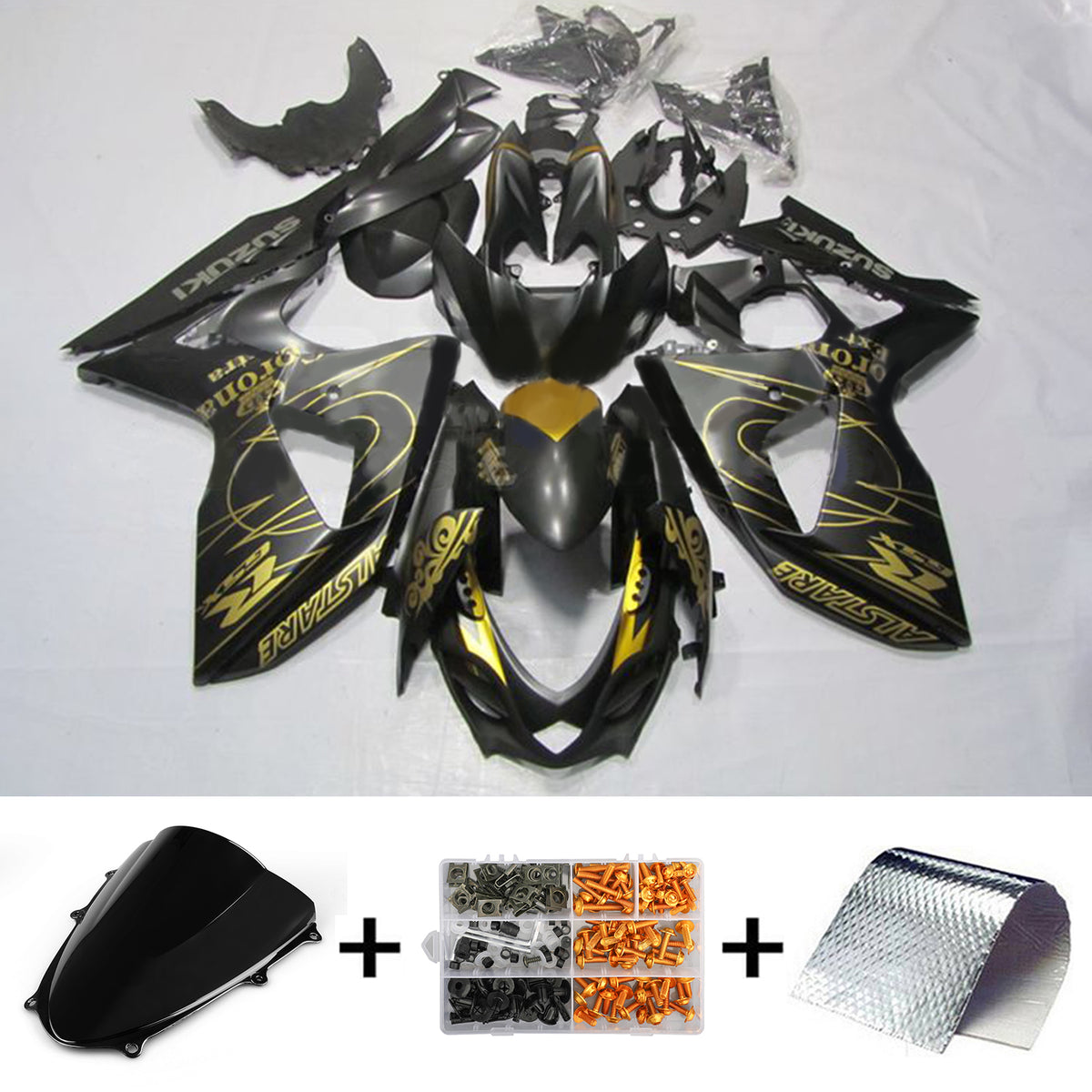 Amotopart 2009-2016 K9 GSXR1000 Suzuki Black with Gold Stripe Fairing Kit