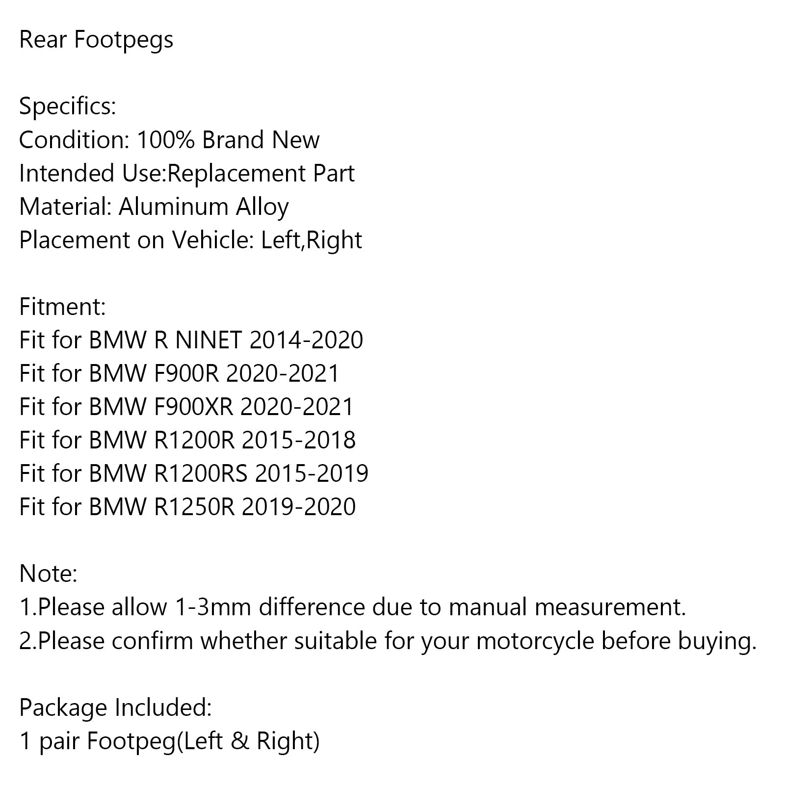 BMW R NINET F900R F900XR R1200R R1200RS R1250R Red Rear Footrests Foot Peg