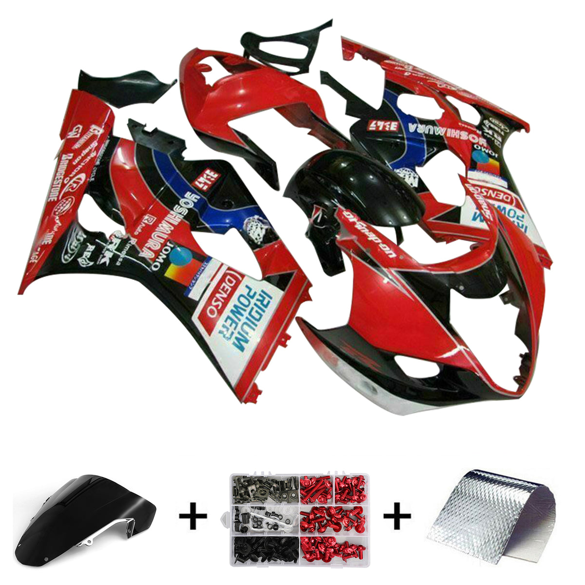 Amotopart 2003-2004 K3 GSXR1000 Suzuki rojo y negro con kit de carenado con logotipo