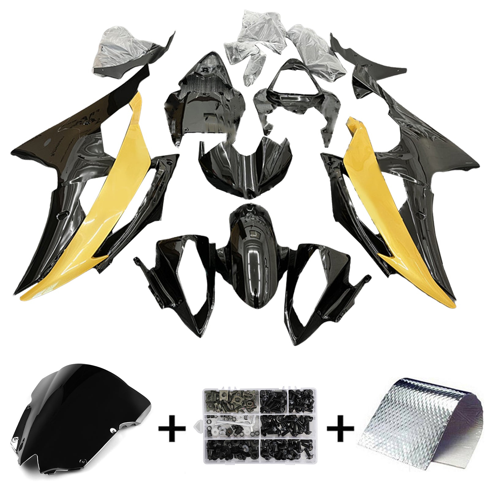 Amotopart 2008-2016 Yamaha YZF 600 R6 Kit de carénage jaune et noir Style2