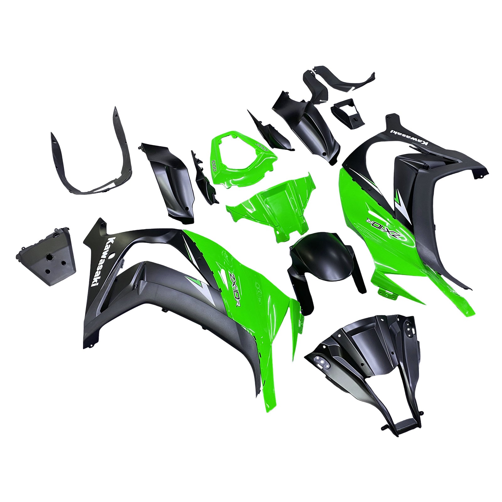 Amotopart 2011-2015 Kawasaki ZX10R Green Black Fairing Kit