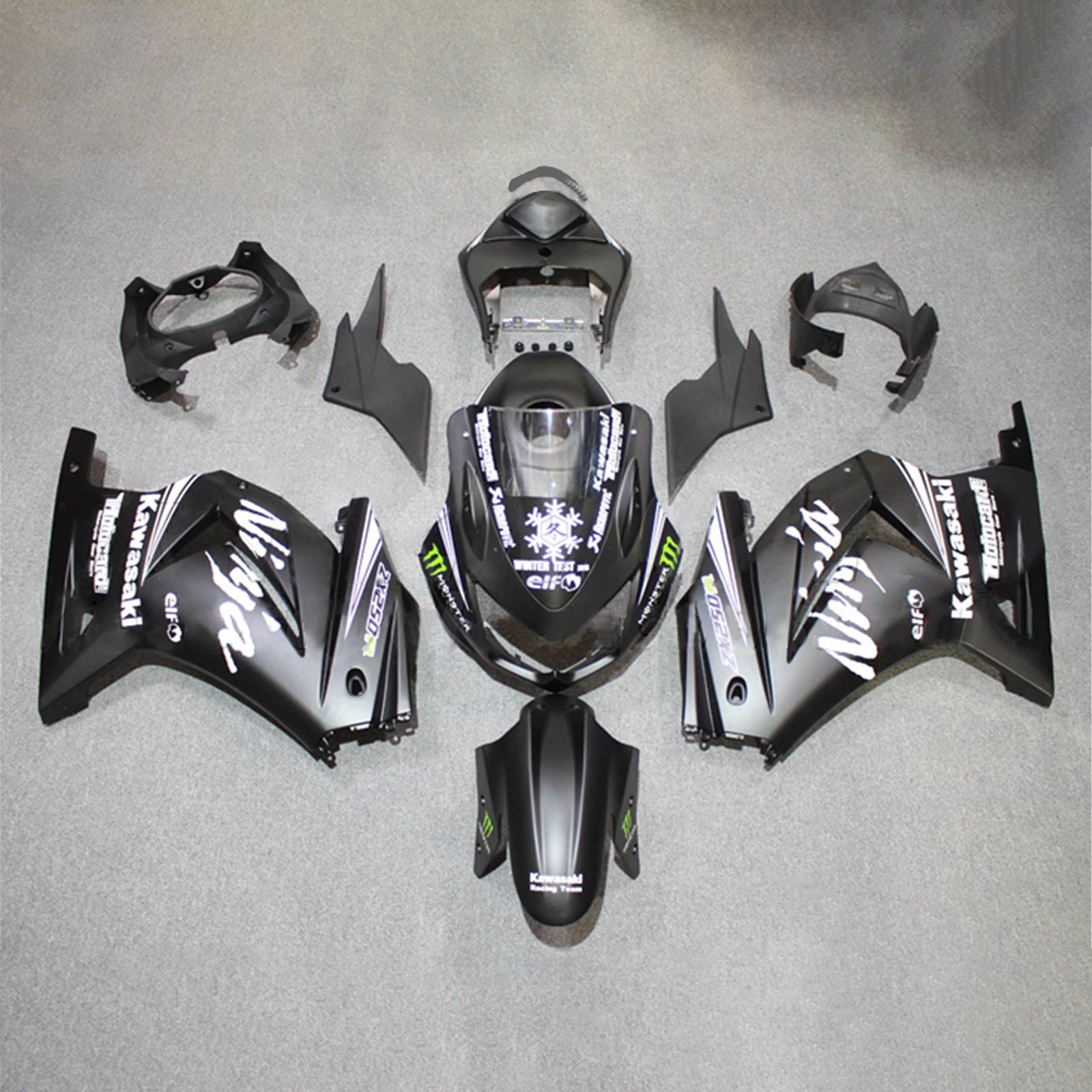 Amotopart 2008-2012 Kawasaki EX250/Ninja250R Black White Fairing Kit