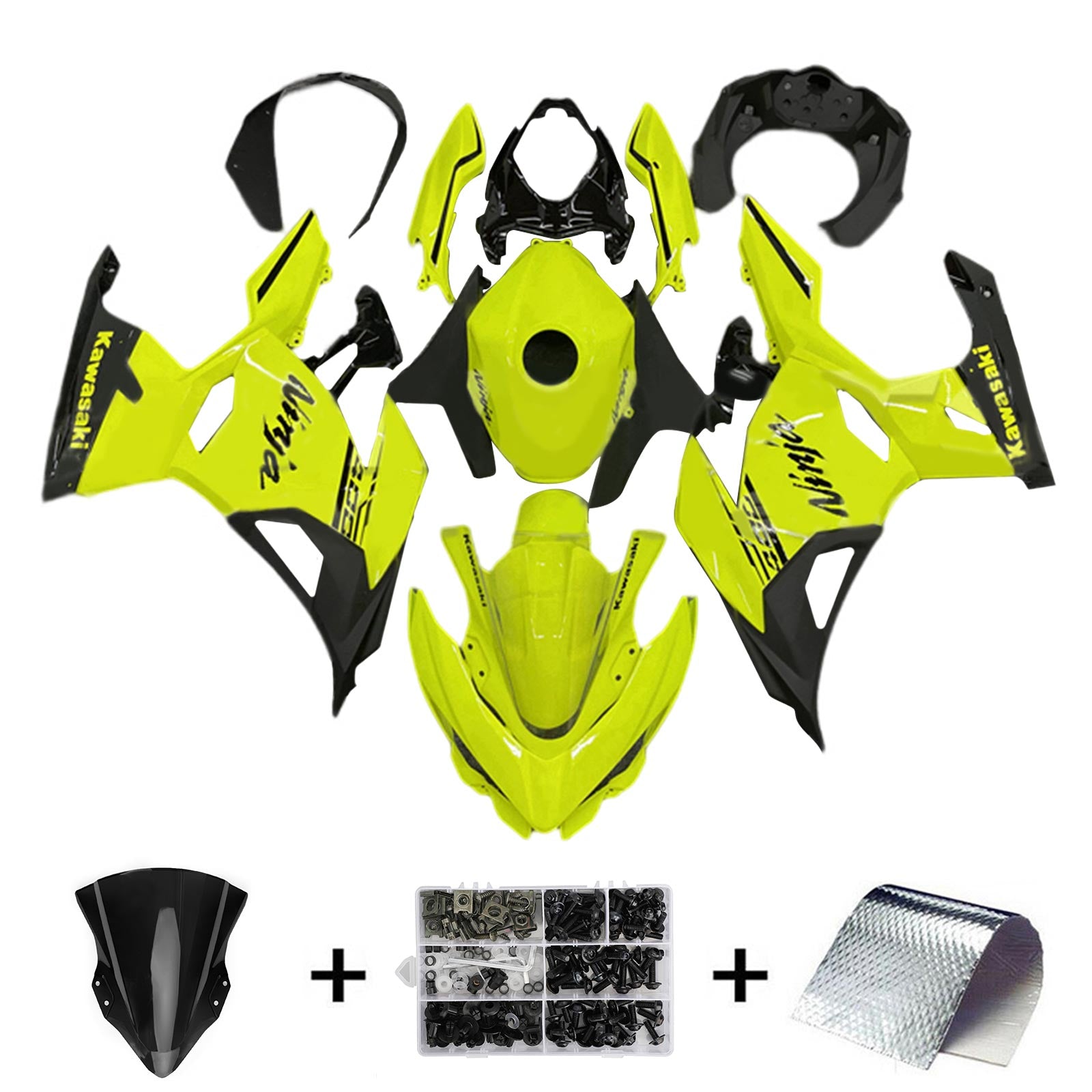 Amotopart Kit de carénage Chartreuse Kawasaki EX400 Ninja400 2018-2024