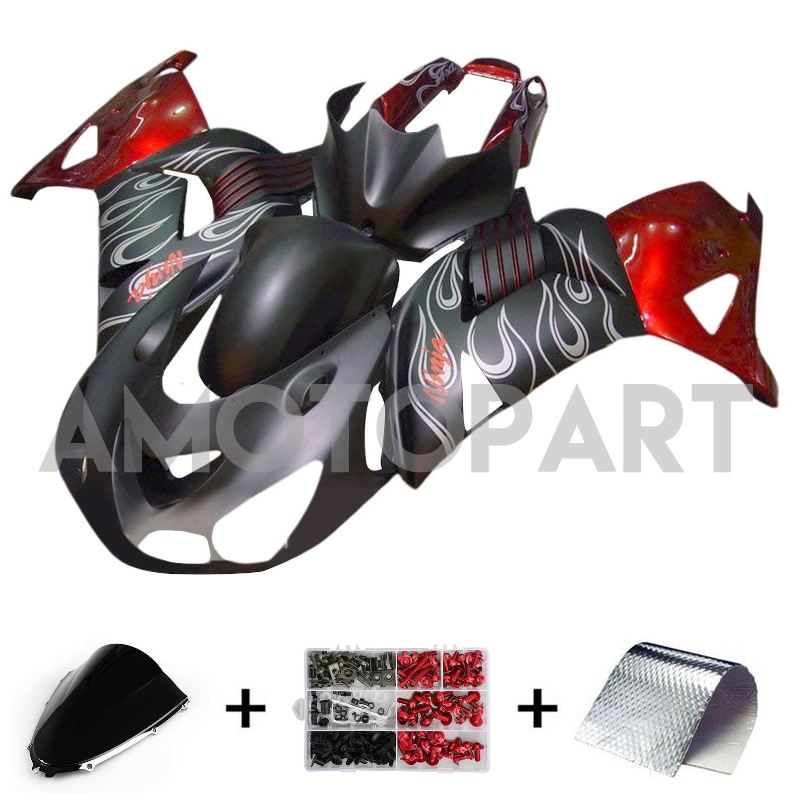Amotopart 2006-2011 Kawasaki ZX14R ZZR1400 Kit de carénage noir mat