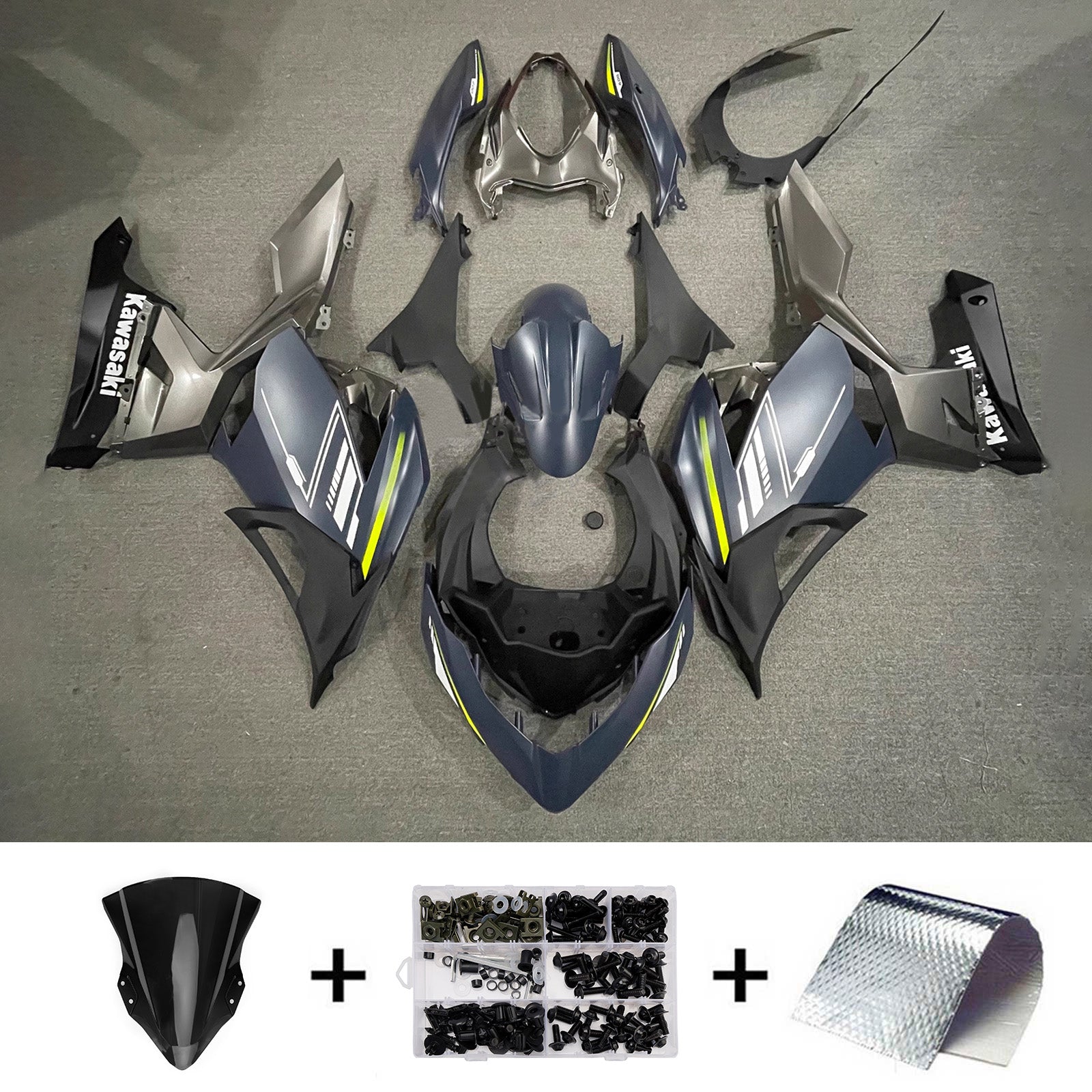Amotopart 2018-2024 Kawasaki EX400/Ninja400 Gray Black Fairing Kit