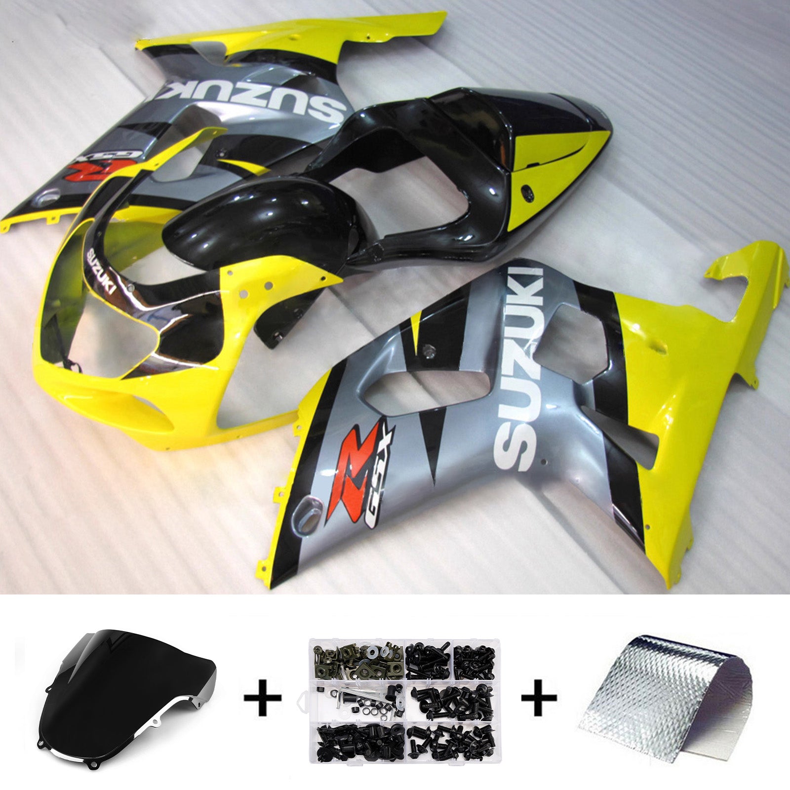 Amotopart Suzuki 2001-2003 GSXR 600 2000-2003 GSXR 750 Yellow Black Gray Fairing Kit