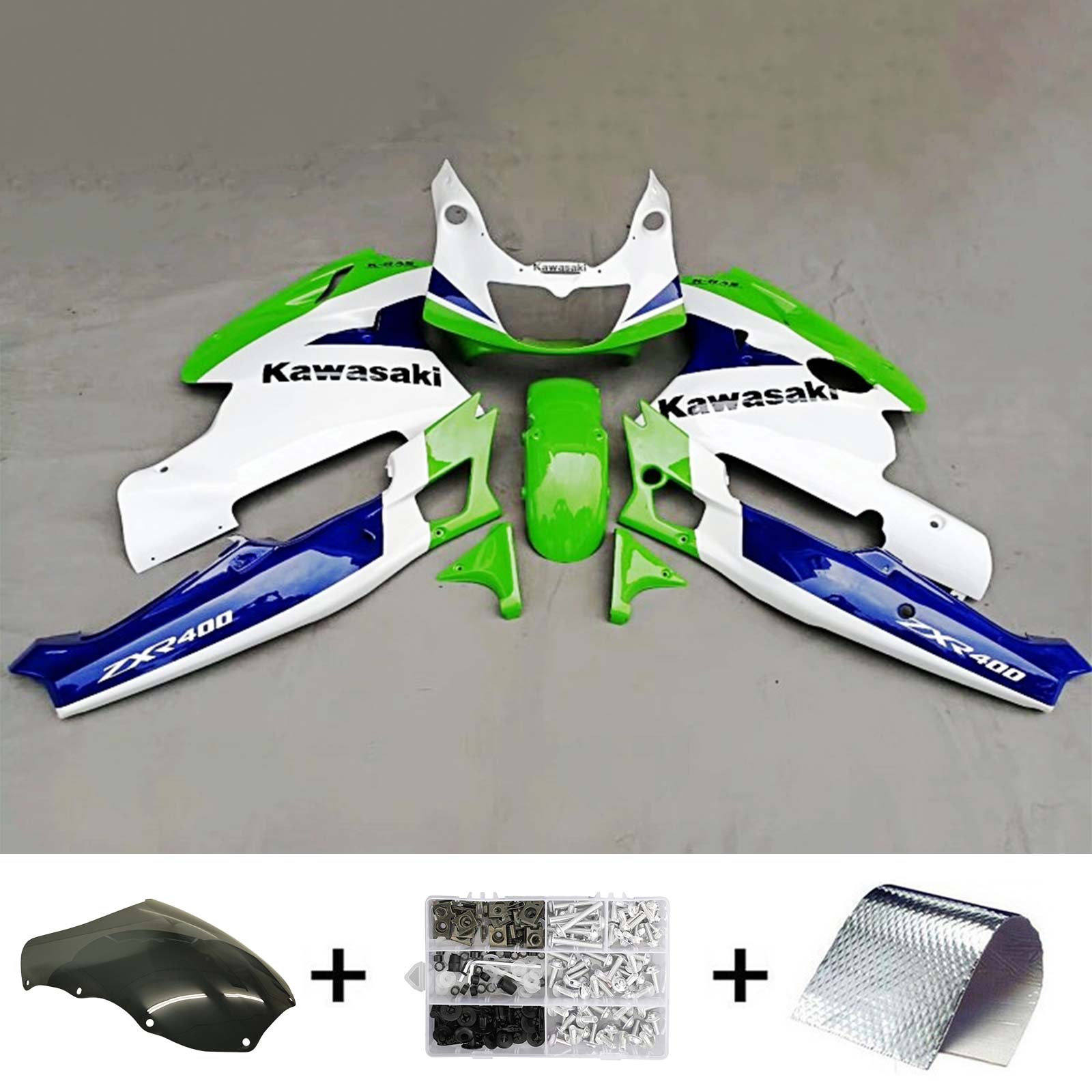 Kit carena Amotopart 1992-1996 ZXR400 Kawasaki verde e blu