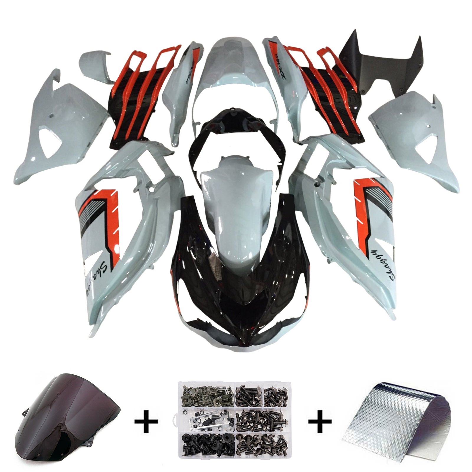 Amotopart 2013-2018 Kawasaki ZX6R 636 Schwarz weiße Verkleidung Kit