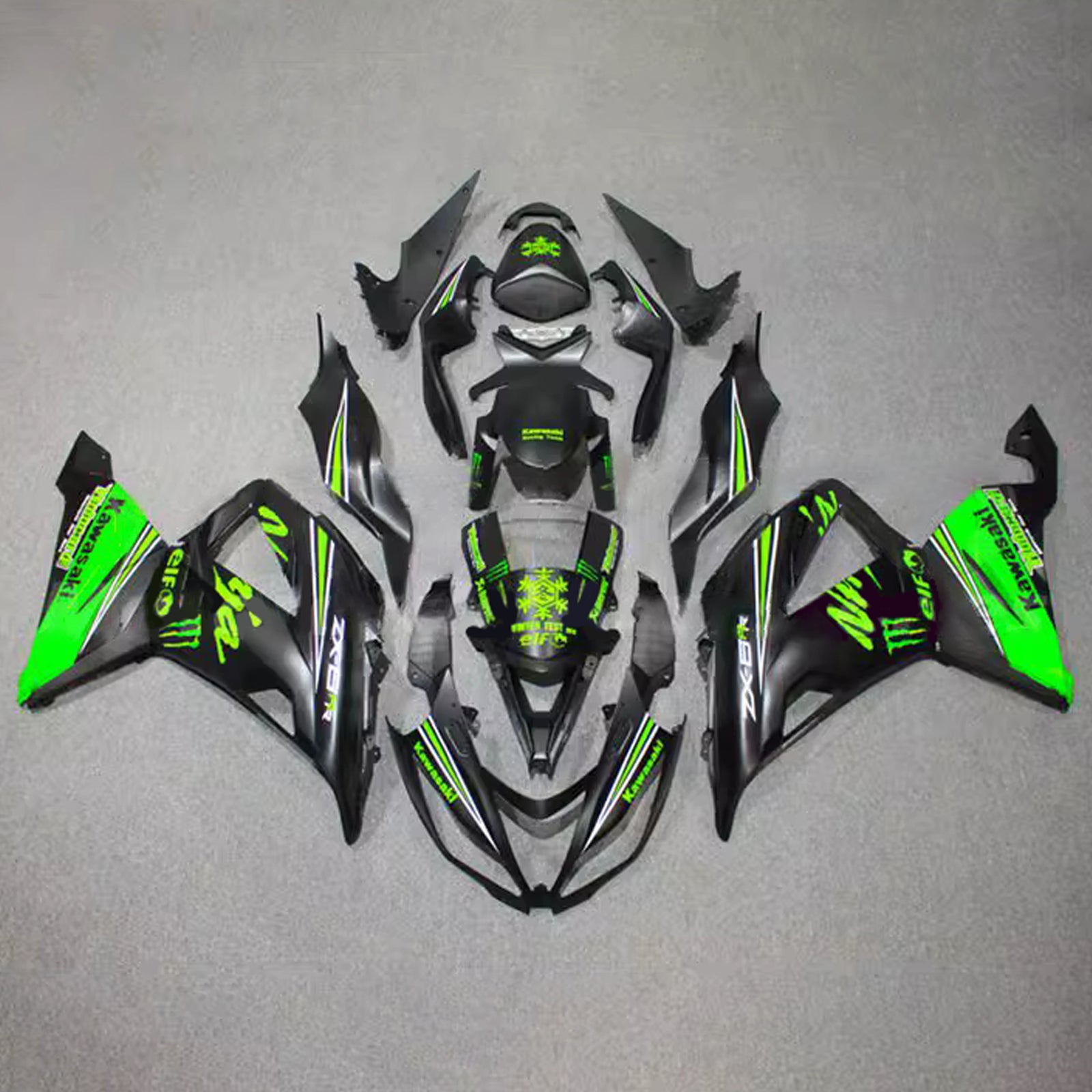 Amotopart 2013-2018 Kawasaki ZX6R 636 Black Green Fairing Kit