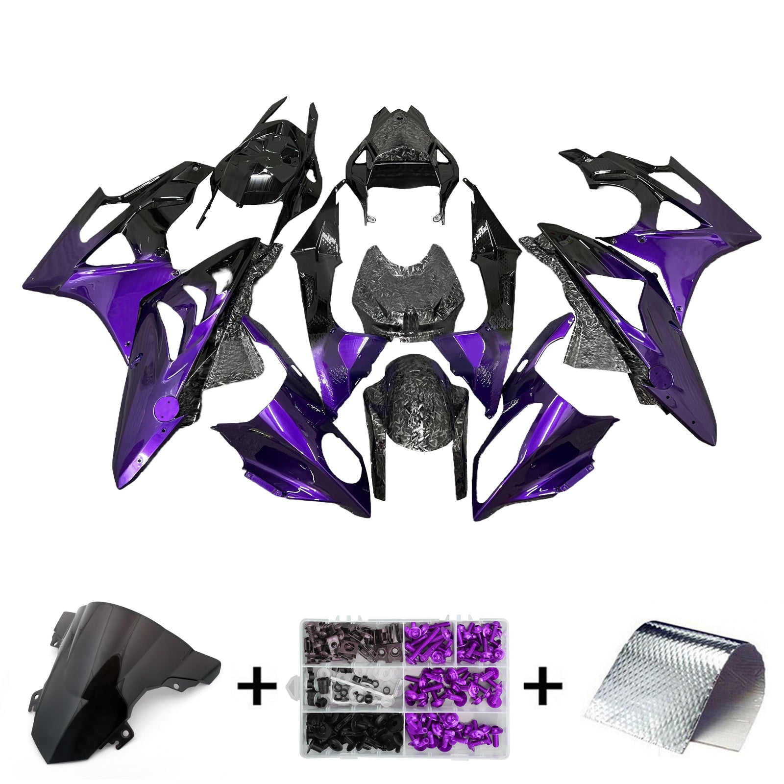 Amotopart 2015-2016 BMW S1000RR Forged Carbon Fiber Patterns Purple Fairing Kit