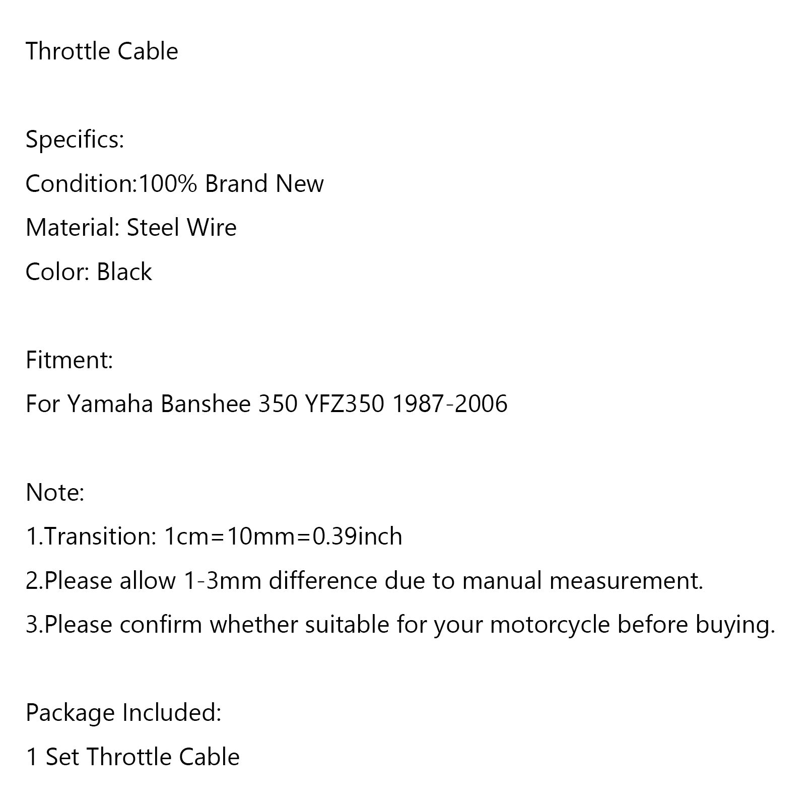 01-0813 Throttle Cable For Yamaha Banshee 350 YFZ 350 1987-2006