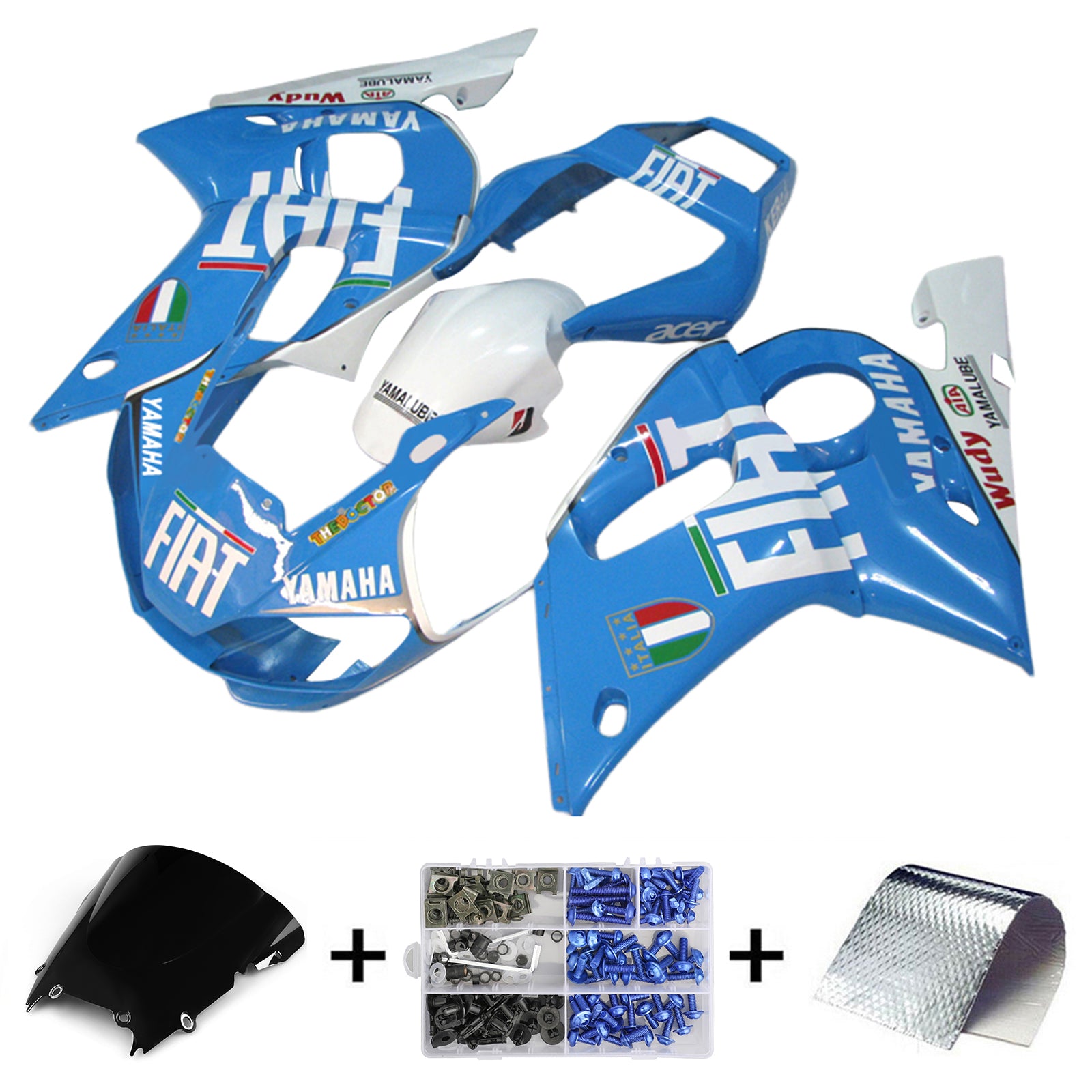 Amotopart 1998-2002 Yamaha YZF 600 R6 Kit de carénage bleu et blanc Style1