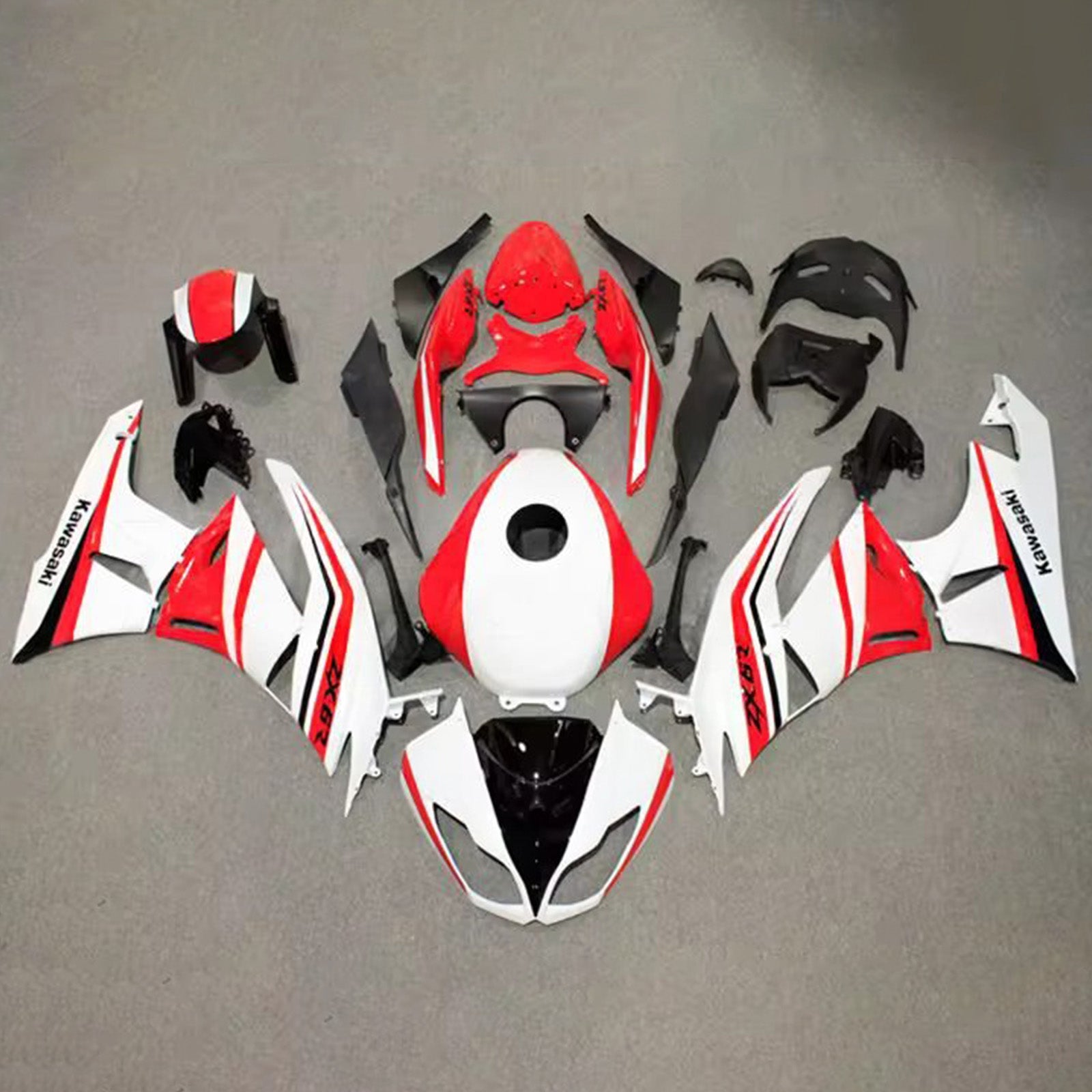 Amotopart 2009-2012 Kawasaki ZX6R 636 Red White Fairing Kit