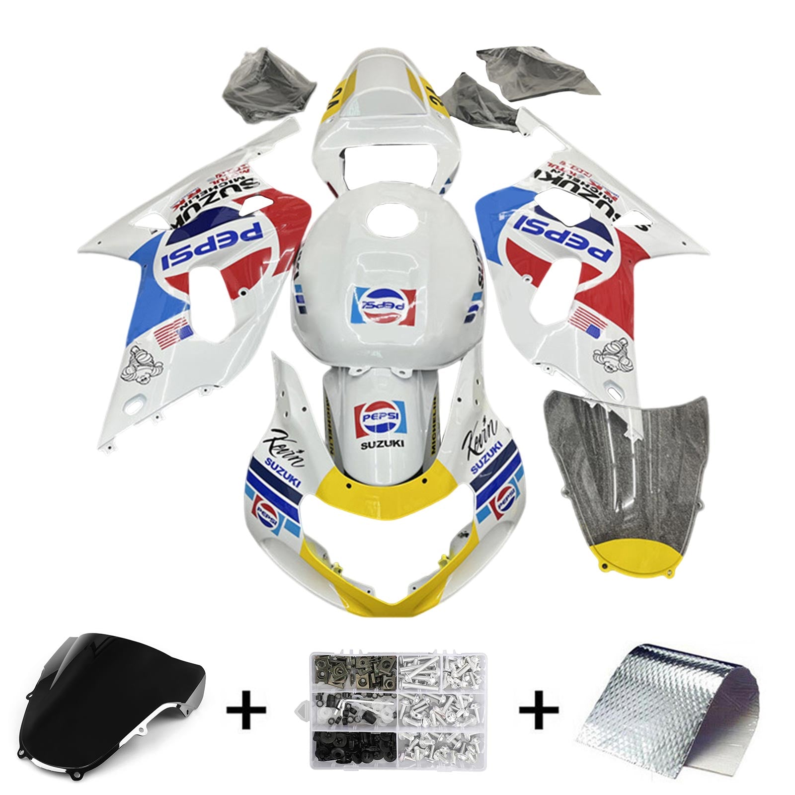 Amotopart Suzuki 01-03 GSXR600 & 00-03 GSXR750 Pepsi White Red Blue Fairing Kit