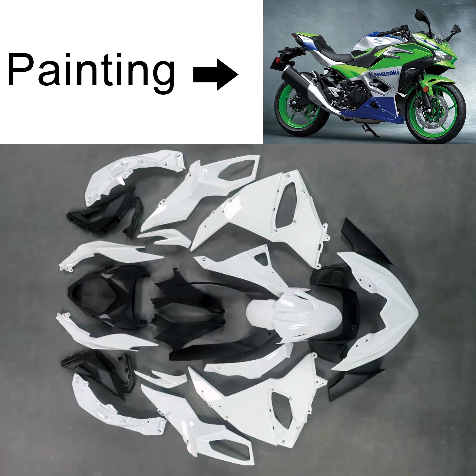 Amotopart 2024-2025 Kawasaki Ninja 500 Kit de carenado blanco verde negro