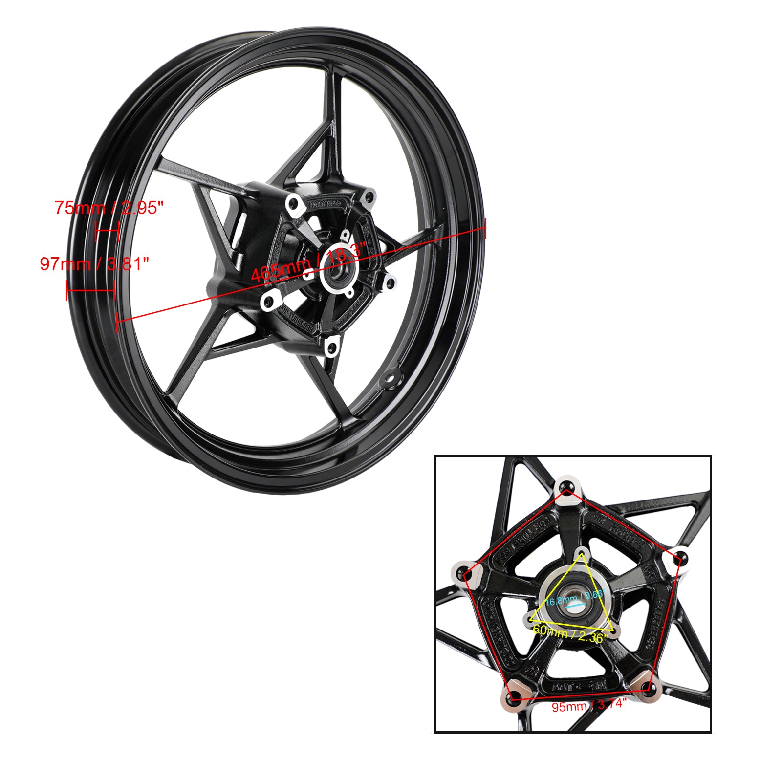 18-23 Kawasaki EX400G Ninja 400 / ABS / Z400 Glossy Black Front and Rear Wheel Rim