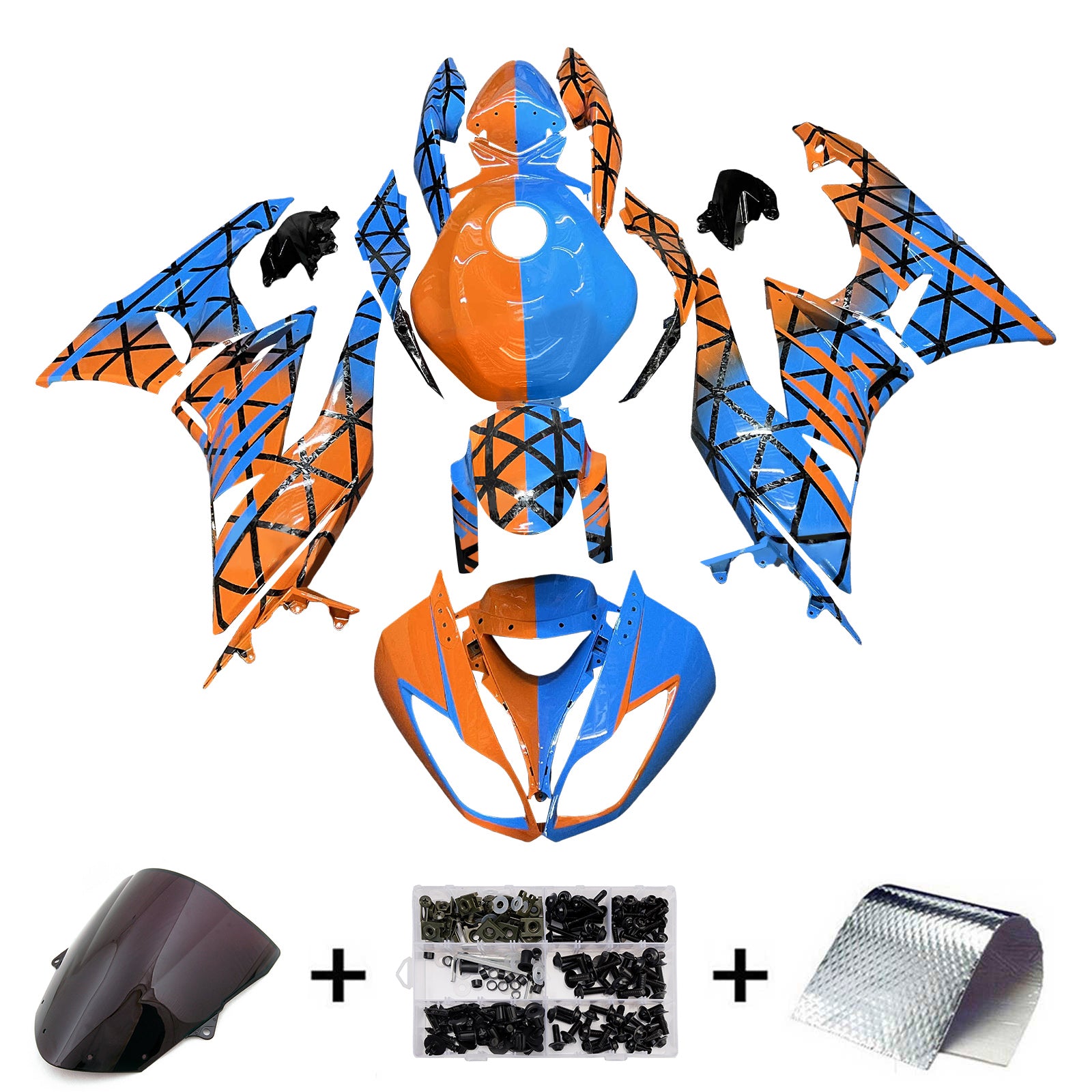 Amotopart 2009-2012 Kawasaki ZX6R 636 Orange Blue Fairing Kit