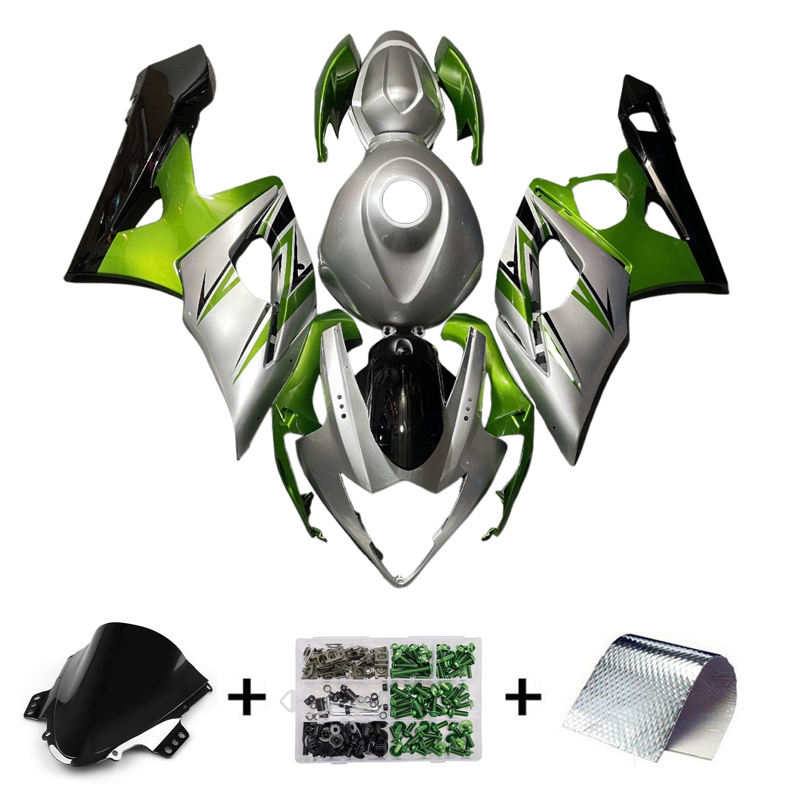 Amotopart 2005-2006 Suzuki GSXR1000 Green Sliver Fairing Kit
