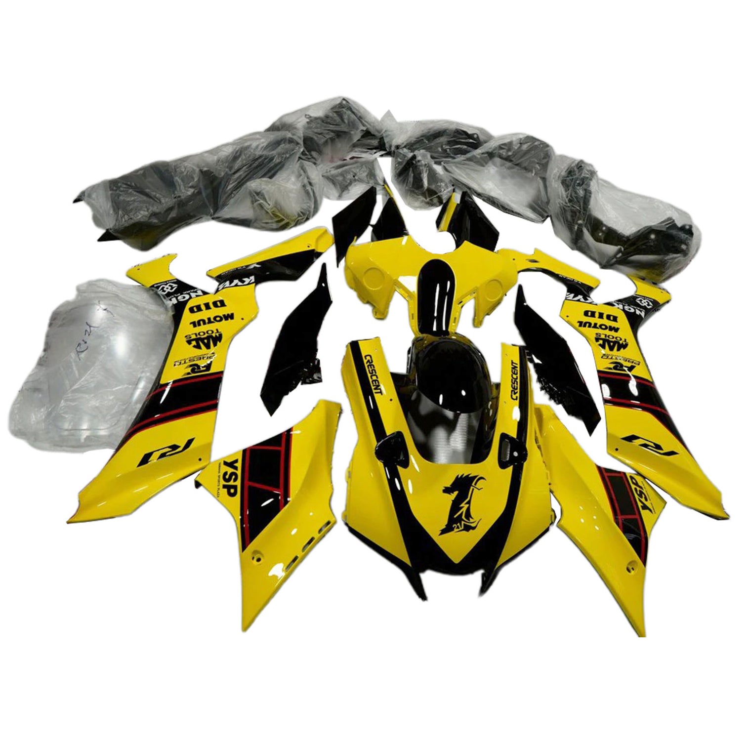 Amotopart 2020-2024 Yamaha YZF R1 Kit de carenado negro amarillo