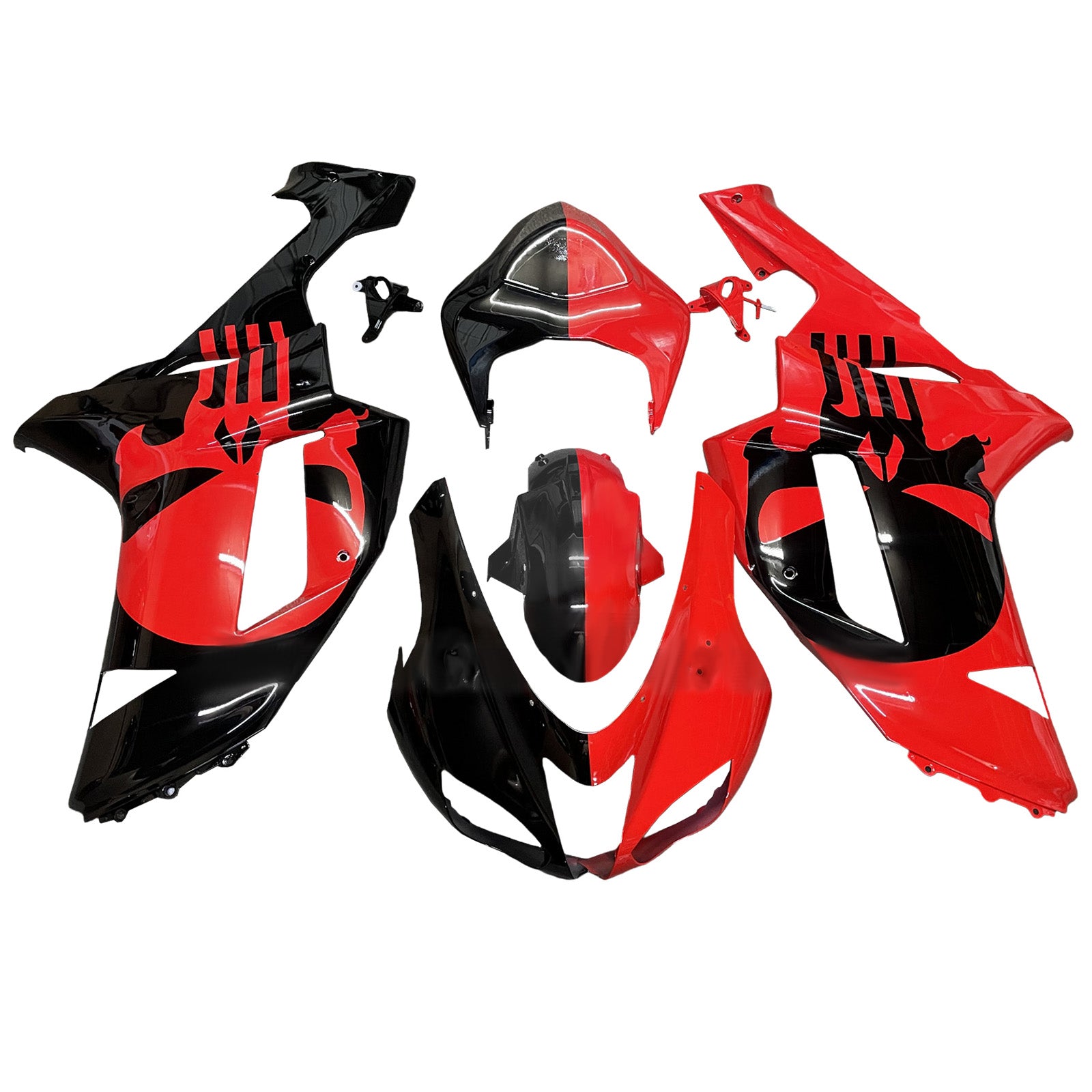 Amotopart 2007-2008 Kawasaki ZX6R 636 Red Black Fairing Kit