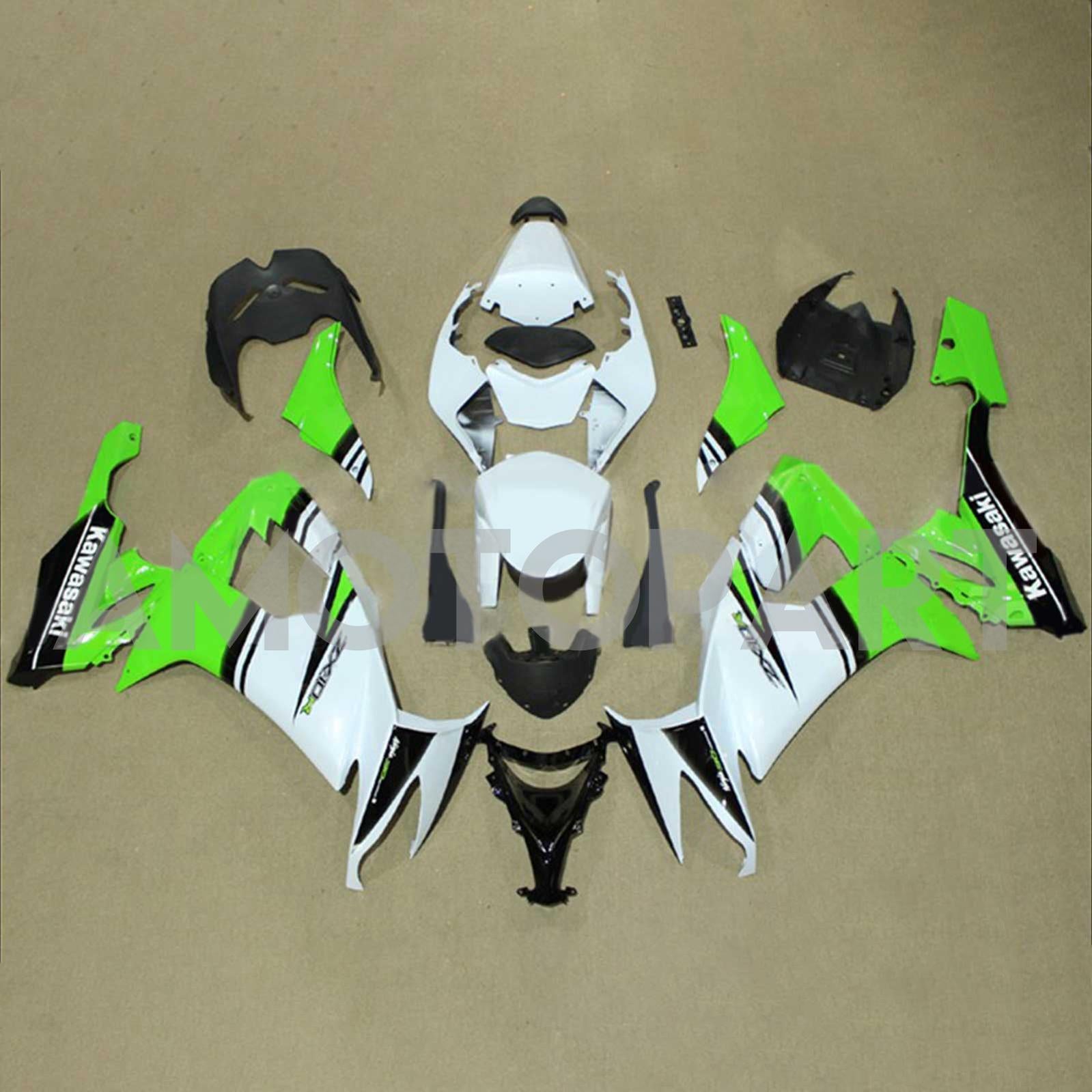Amotopart 2008-2010 Kawasaki ZX10R Green & White Style2 Fairing Kit