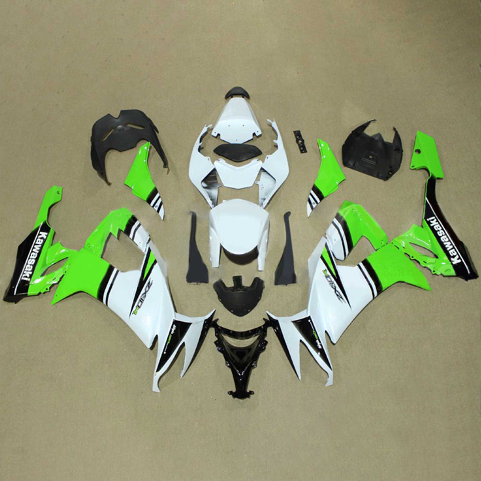 Kit de carénage Amotopart 2008-2010 Kawasaki ZX10R vert et blanc Style2