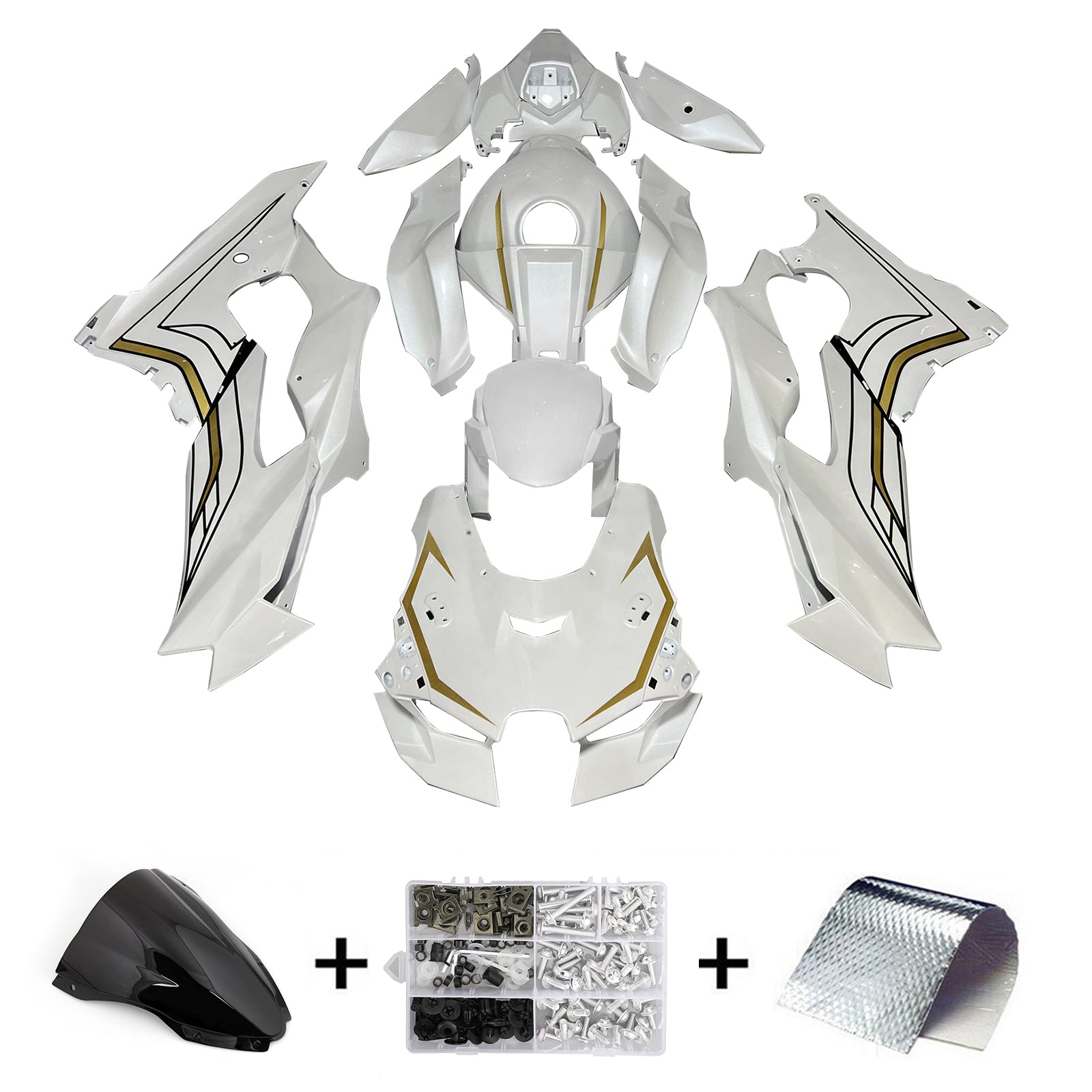 Amotopart 2021-2024 Kawasaki ZX10R ZX10RR Kit de carenado blanco brillante