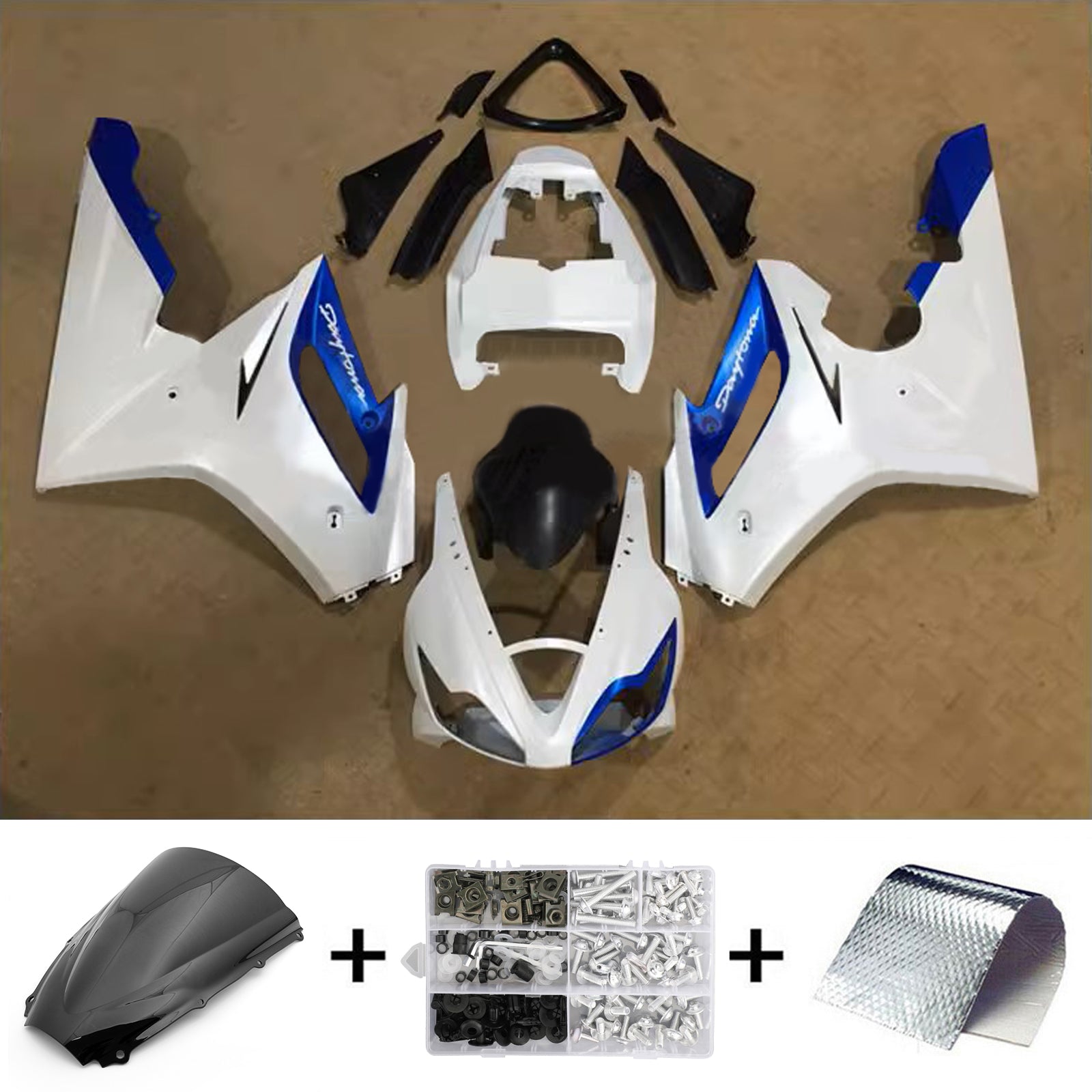 Amotopart 2006-2008 Triumph Daytona 675 White Blue Fairing Kit