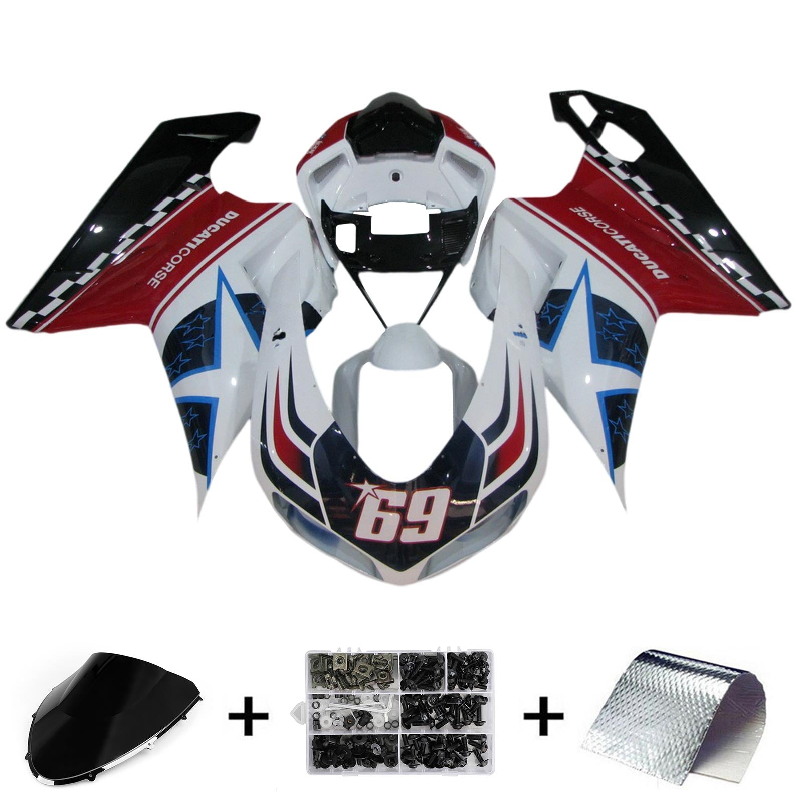 Amotopart Toutes les années Ducati 1098 1198 848 Kit de carénage Style4 rouge et blanc