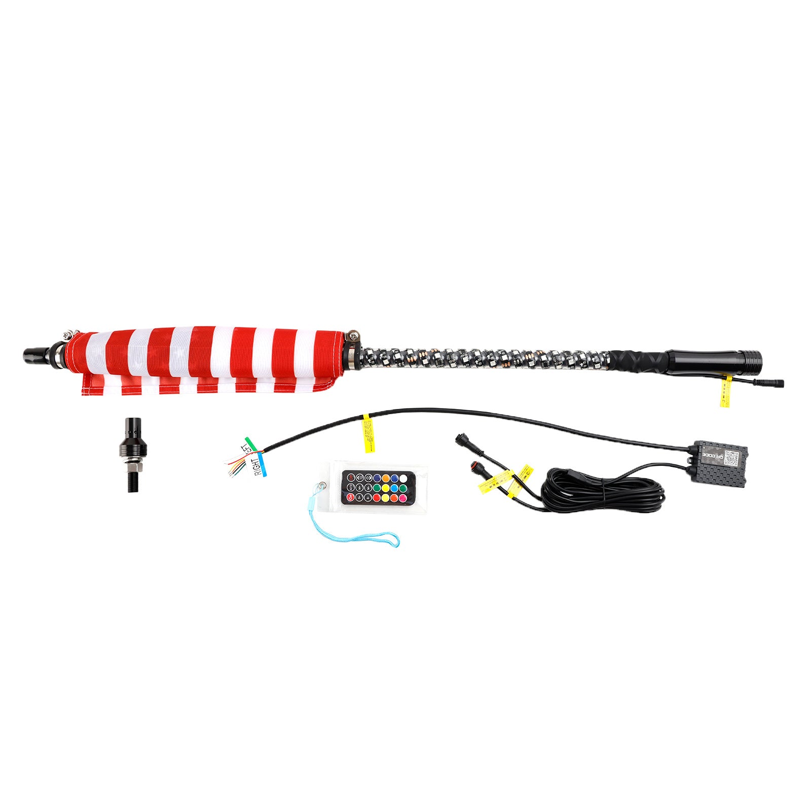 Polaris UTV ATV 3ft RGB LED APP Whip Lights Antenna W/ Flag Remote Control