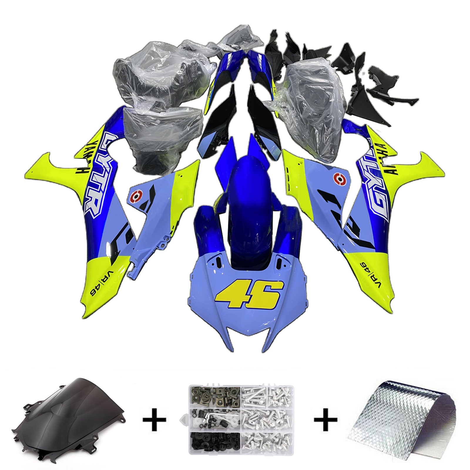 Amotopart 2020-2024 Yamaha YZF R1 Kit de carenado azul amarillo