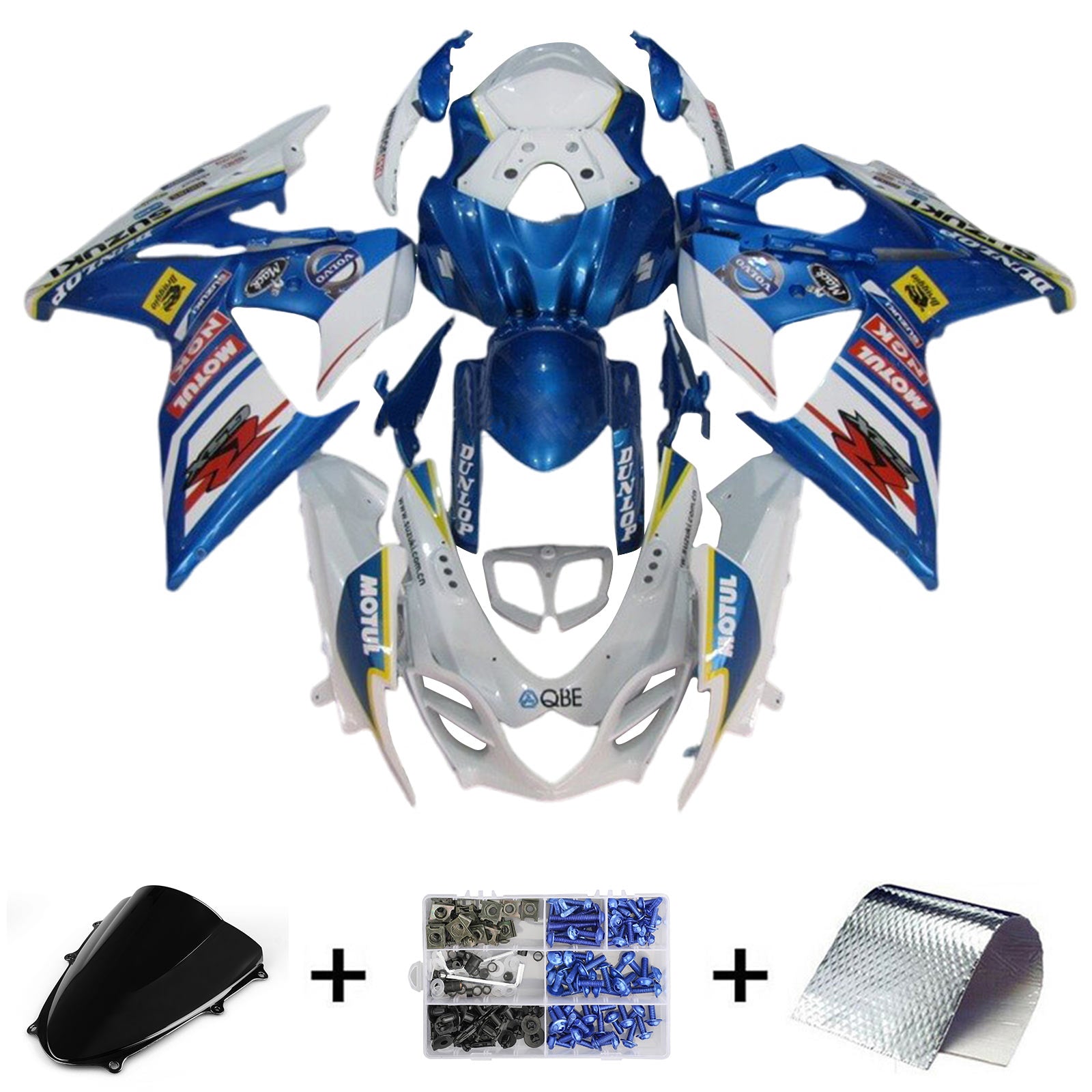 Amotopart 2009-2016 K9 GSXR1000 Suzuki Bianco e Blu Style4 Kit carena