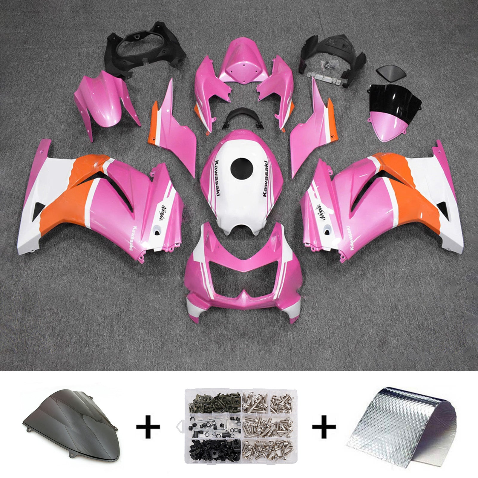 Amotopart 2008-2012 Kawasaki EX250/Ninja250R Pink Orange White Fairing Kit