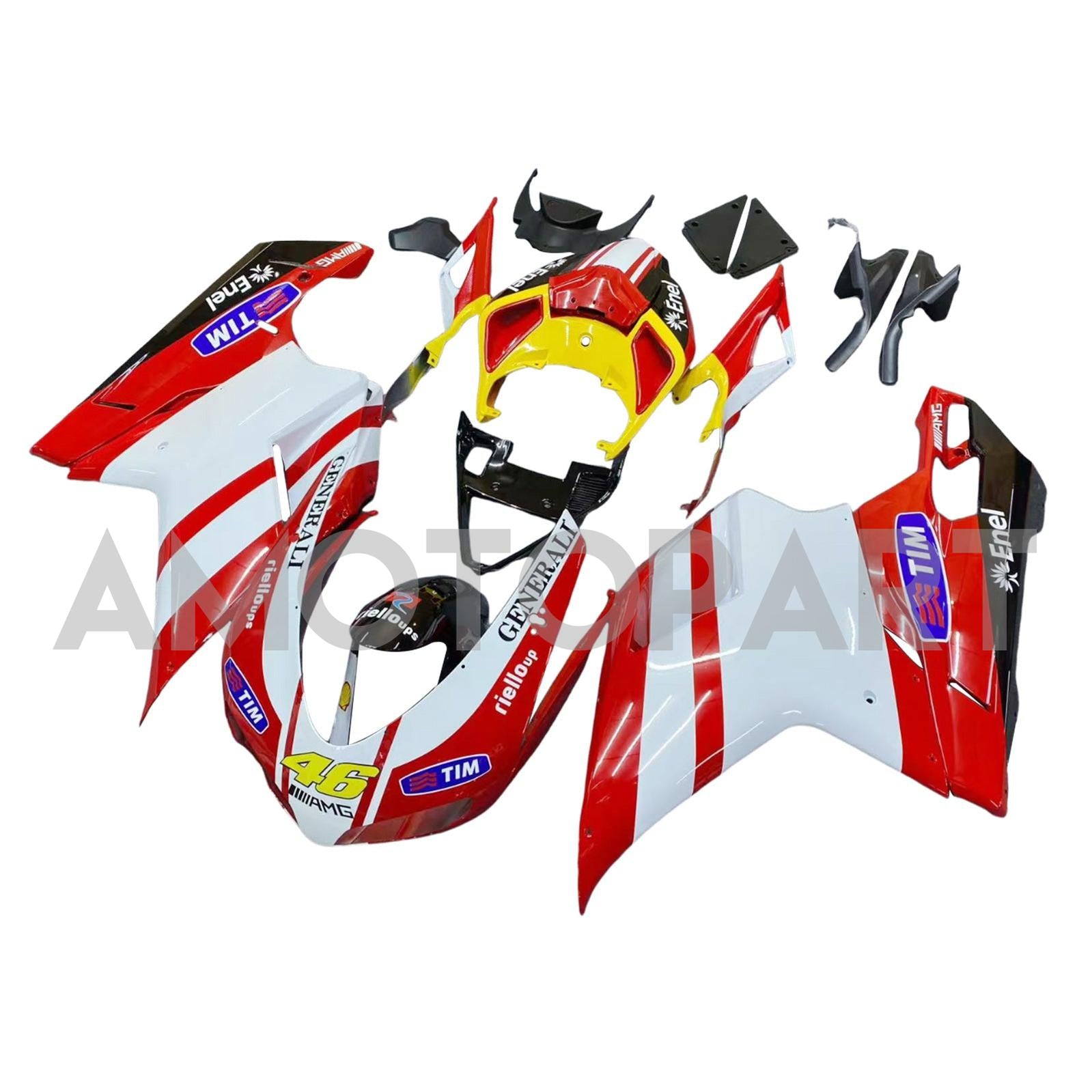 Amotopart All Years Ducati 1098/1198/848 Red White Yellow Fairing Kit