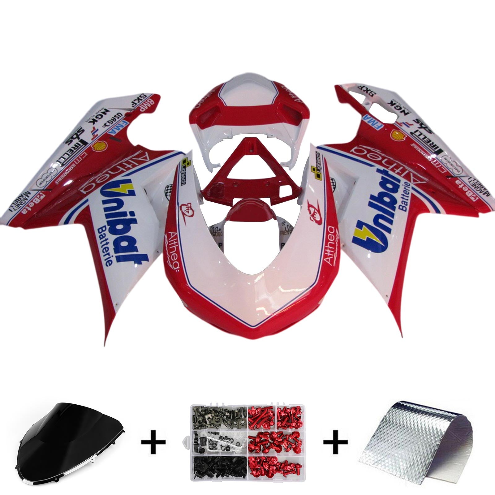 Amotopart Todos los años Ducati 1098 1198 848 Kit de carenado Style6 rojo y blanco