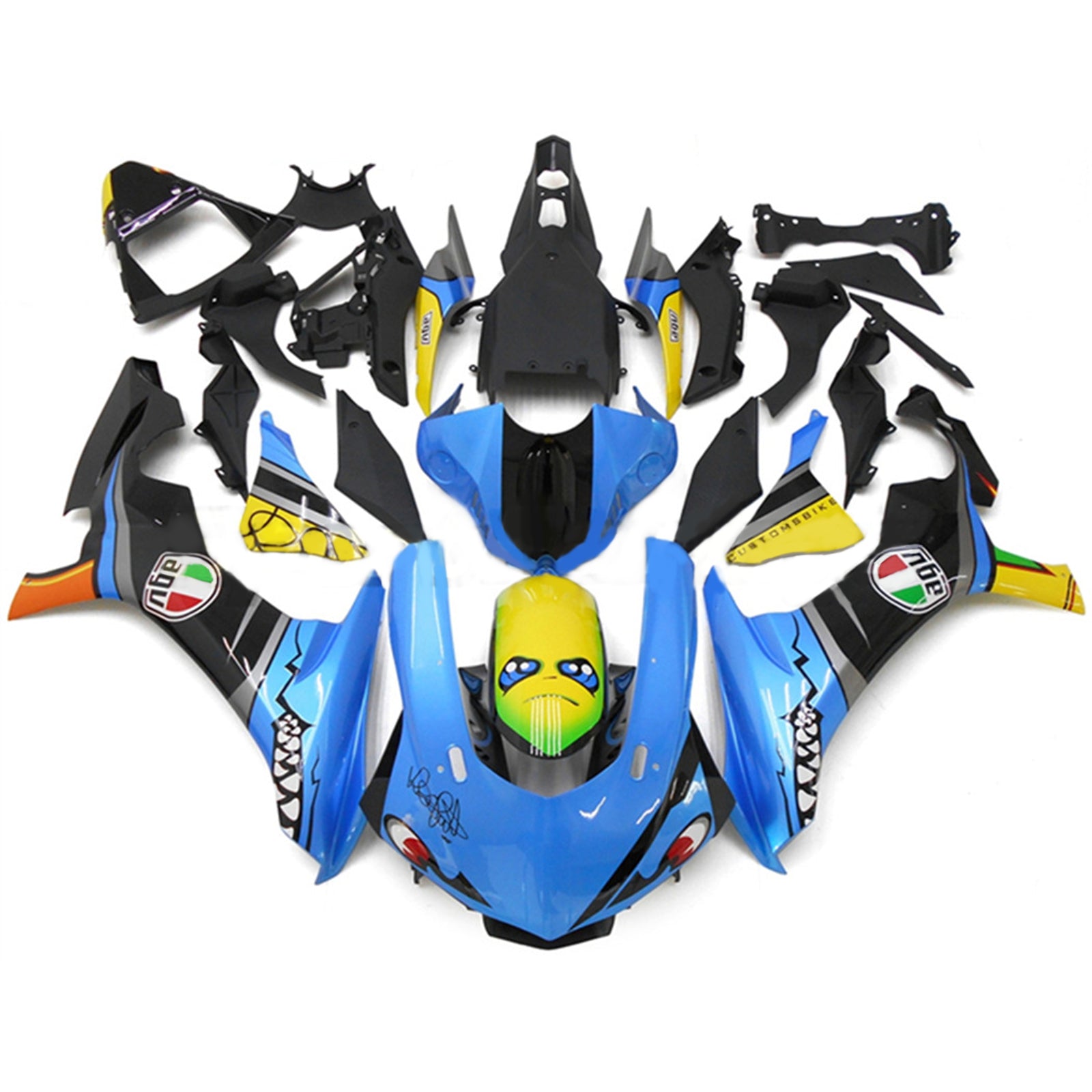 Amotopart Verkleidungsset mit Haifischzähnen für Yamaha YZF 1000 R1 2015–2019, Blau und Gelb