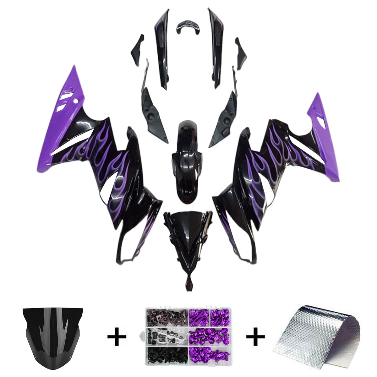 Amotopart 2009-2011 Kawasaki Ninja650 EX650 Kit de carénage noir et violet