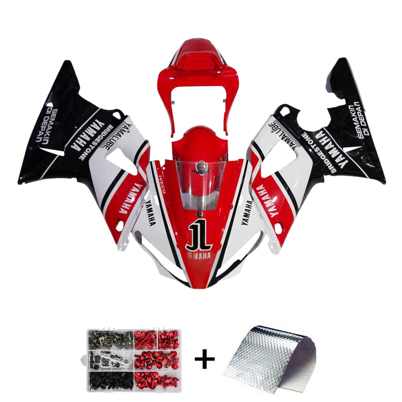 Amotopart 2000-2001 Yamaha YZF 1000 R1 Black Red White Fairing Kit